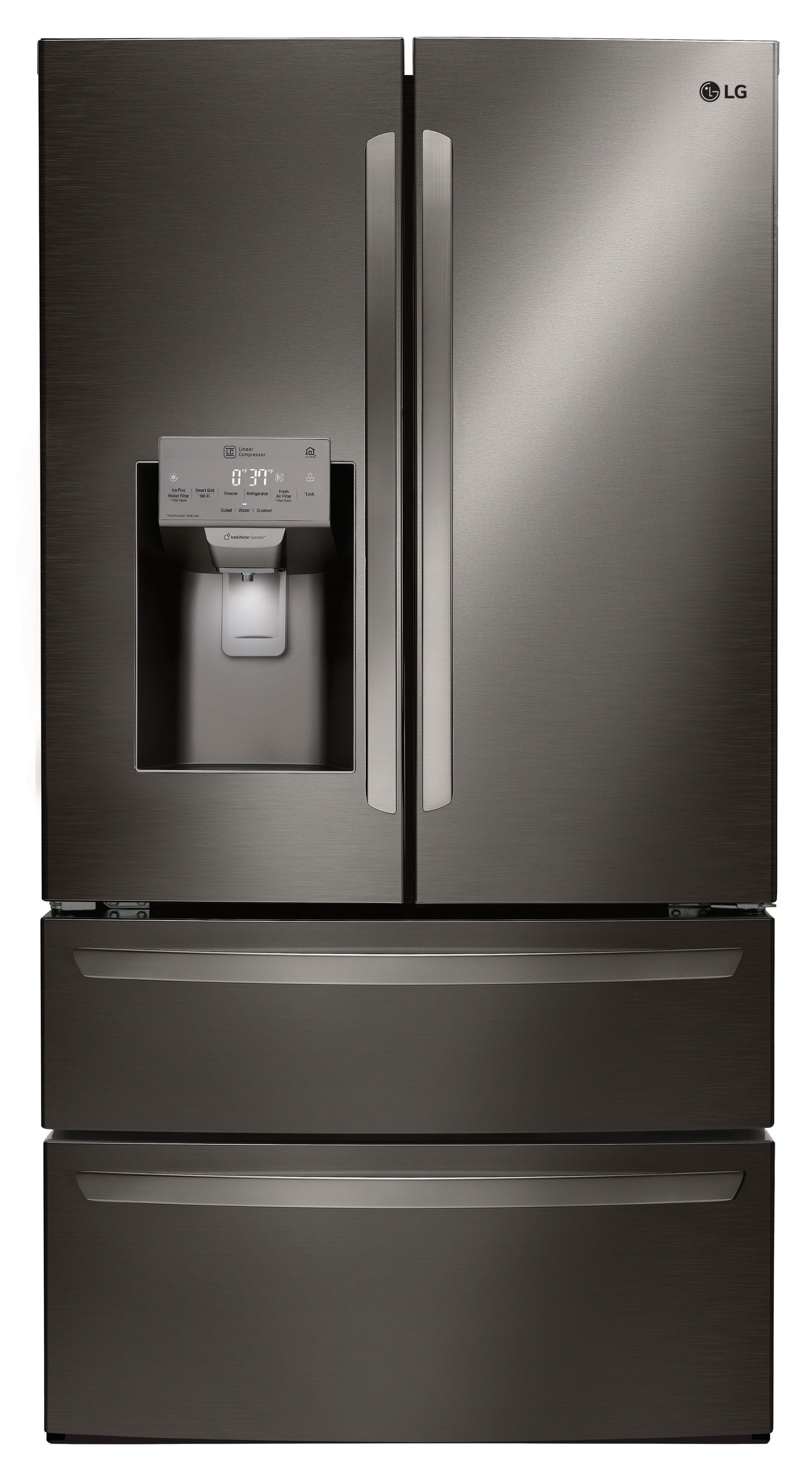 LG Smart Wi-Fi Enabled 27.8-cu ft French Door Refrigerator with Ice Maker (Printproof Black Stainless Steel) STAR in the French Door Refrigerators department at Lowes.com