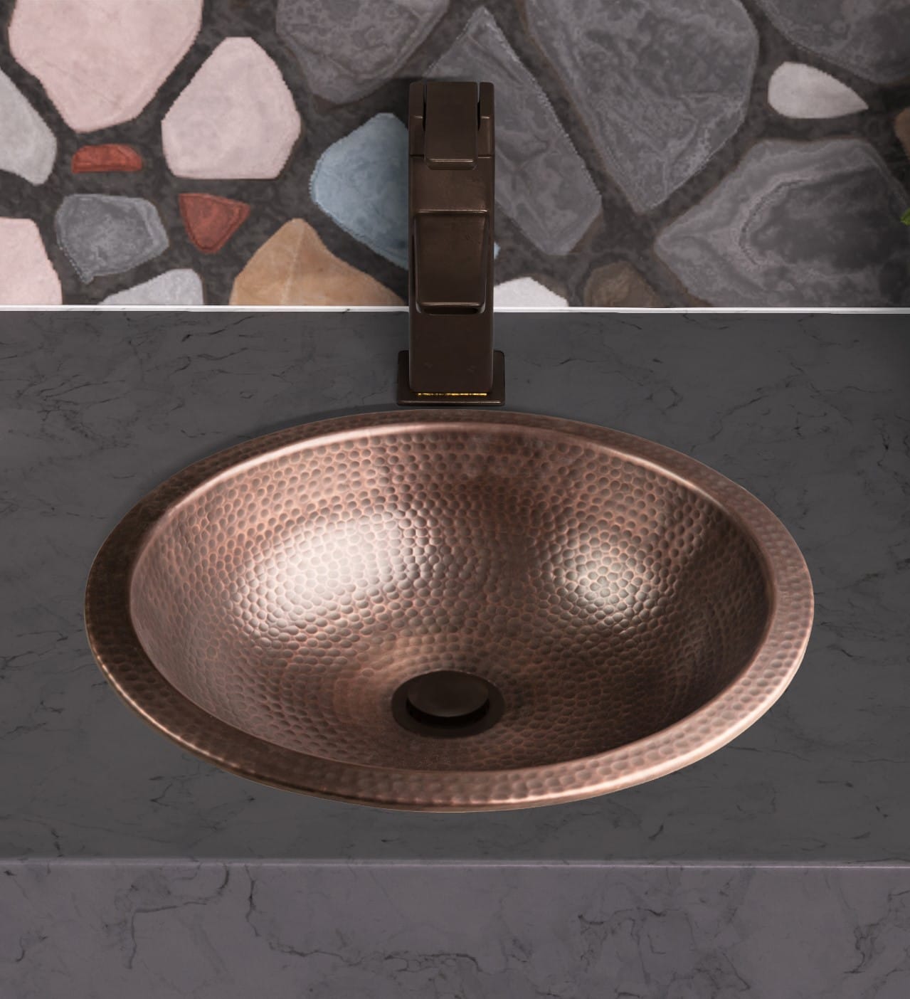 16x13 Oval Copper Bathroom Sink Mexican Hand Hammered Dual Mount Dark CPS01