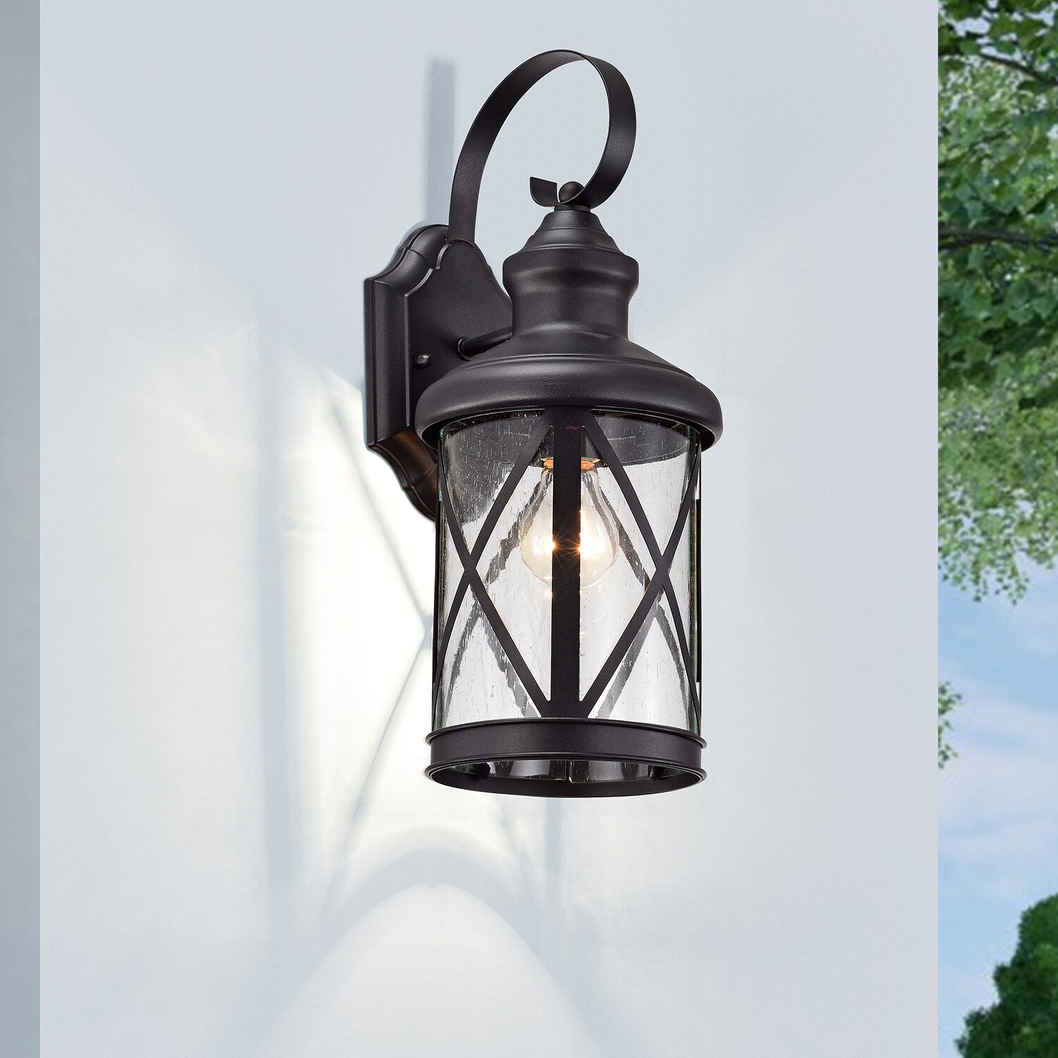 Flynama 1Bulb Black 16 inches H outdoor wall light Sconce with clear