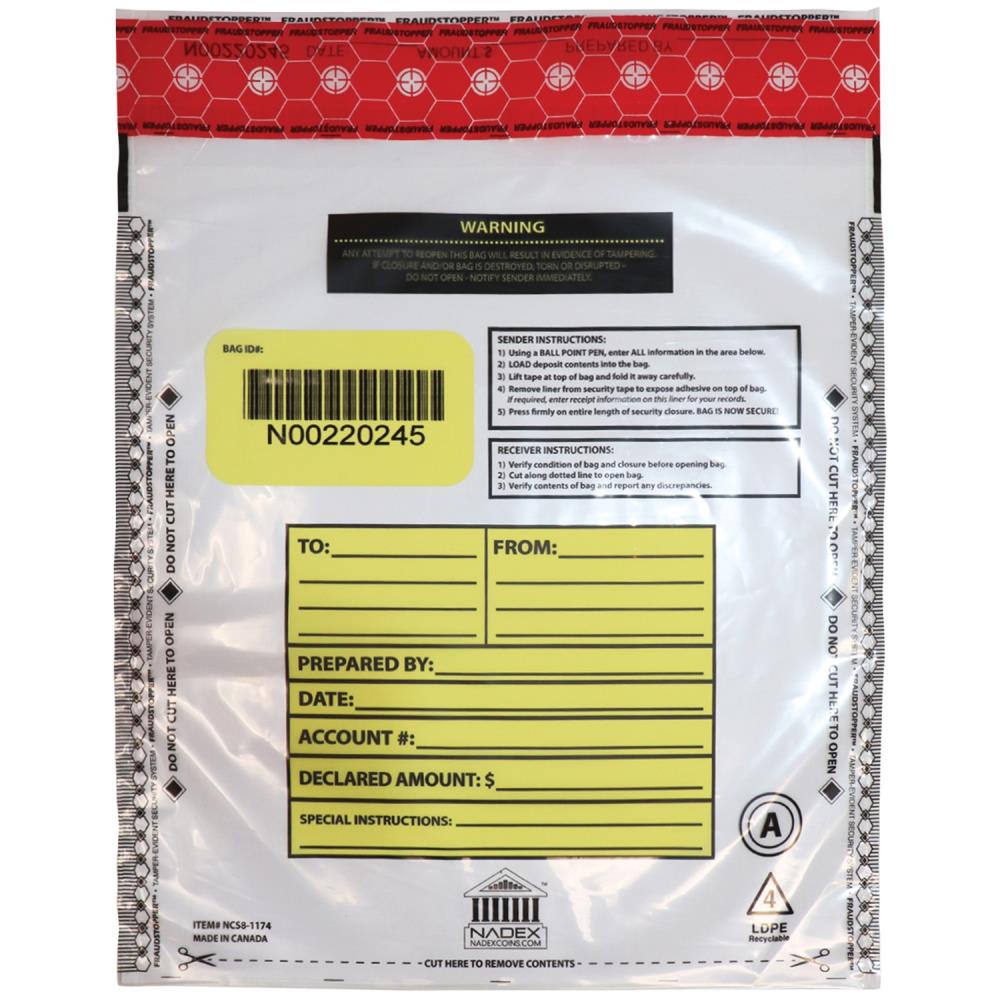 Nadex 9 X 12 Inch Tamper Evident Bank Deposit Bags With
