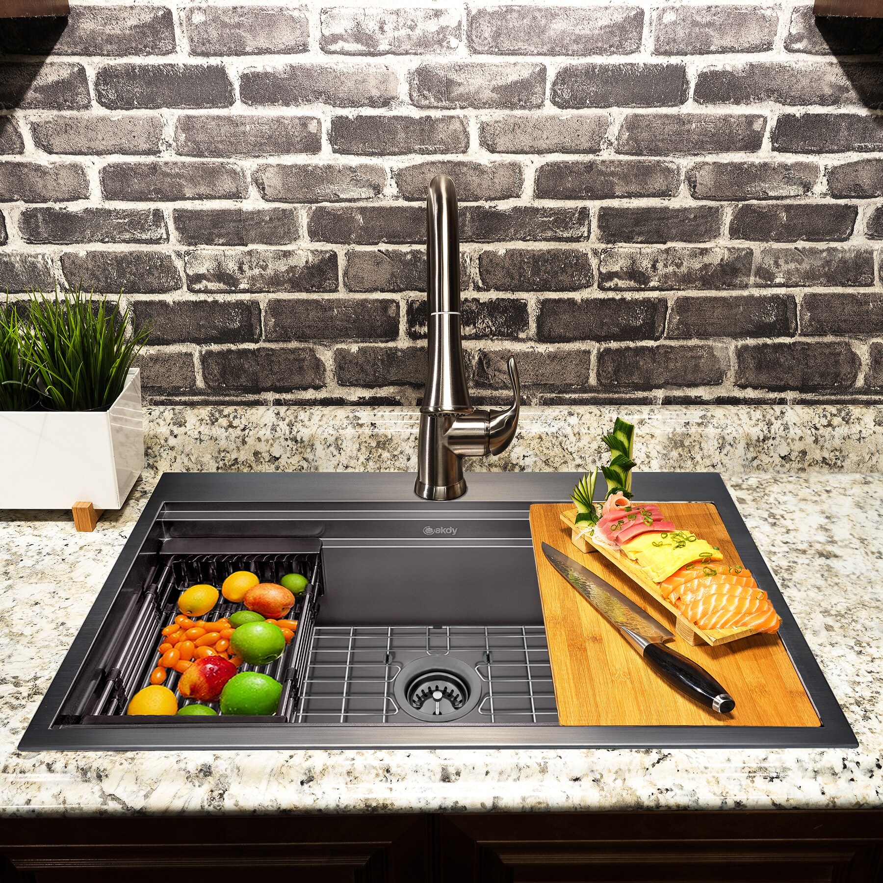 AKDY Drop-In 30-in x 22-in Gunmetal Matte Black Single Bowl 1-Hole  Stainless Steel Workstation Kitchen Sink