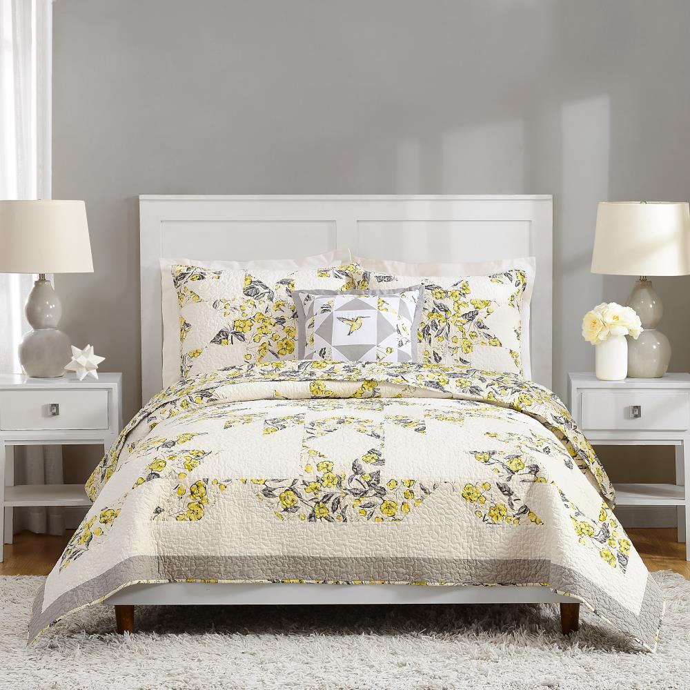 Floral Comforter Set 100% Cotton Fabric with Soft Microfiber Fi Wake In Cloud 