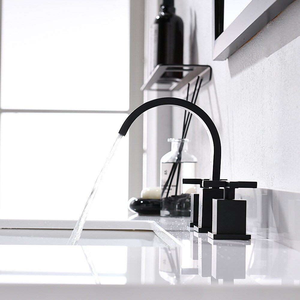 Phiestina Matte Black 2-handle 8-in widespread WaterSense Bathroom Sink Faucet with Drain
