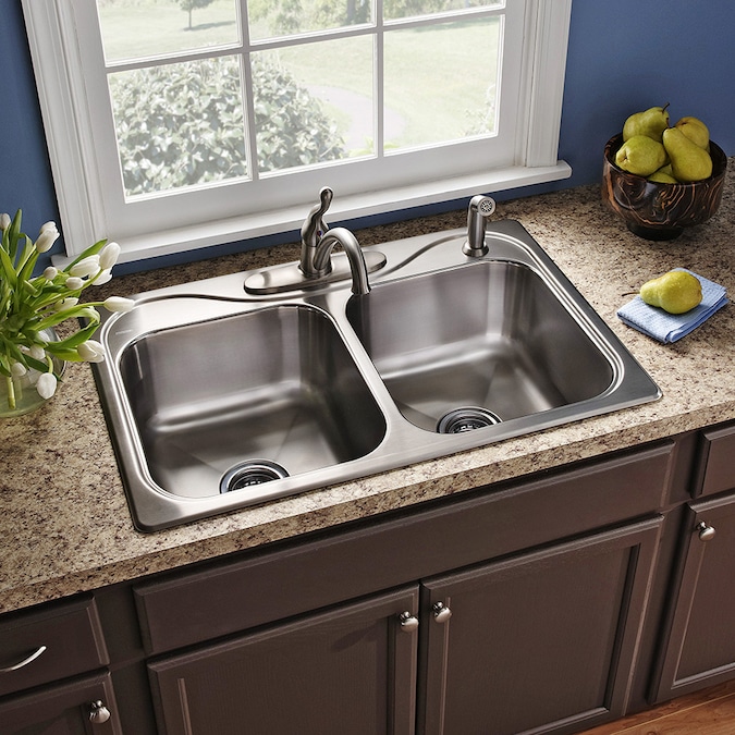 Sterling Southhaven Drop-In 33-in x 22-in Stainless Steel Double Equal 33 Drop In Stainless Steel Sink