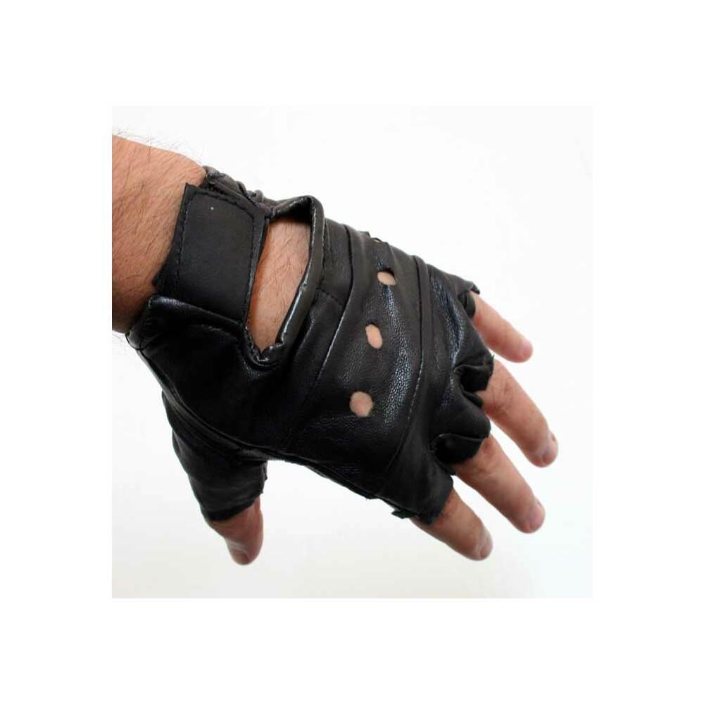 Fingerless Leather Gloves with Wrist Strap Wheelchair Gym Workout Training Sport 