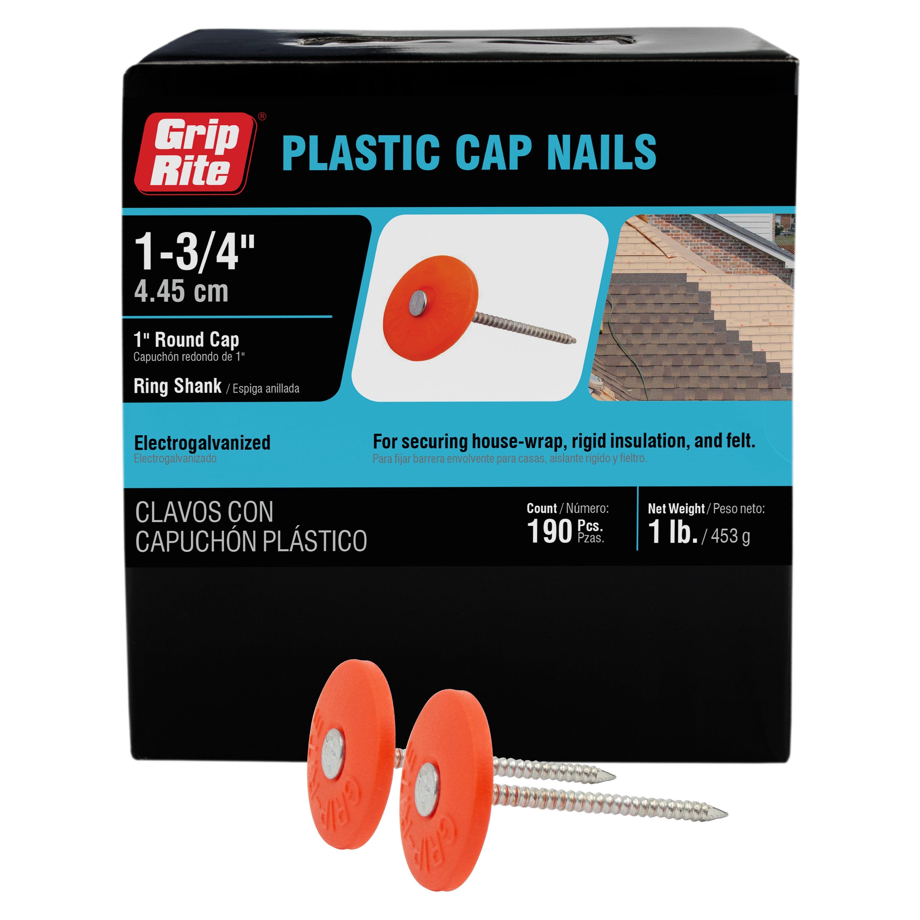 500pc 1-3/4" Galvanized Ring Shank Plastic Cap Nails free shipping #159798 3lb 