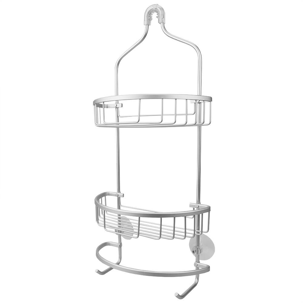 Home Basics 2 Tier Aluminum Suctioned Shower Caddy With Towel Rack And