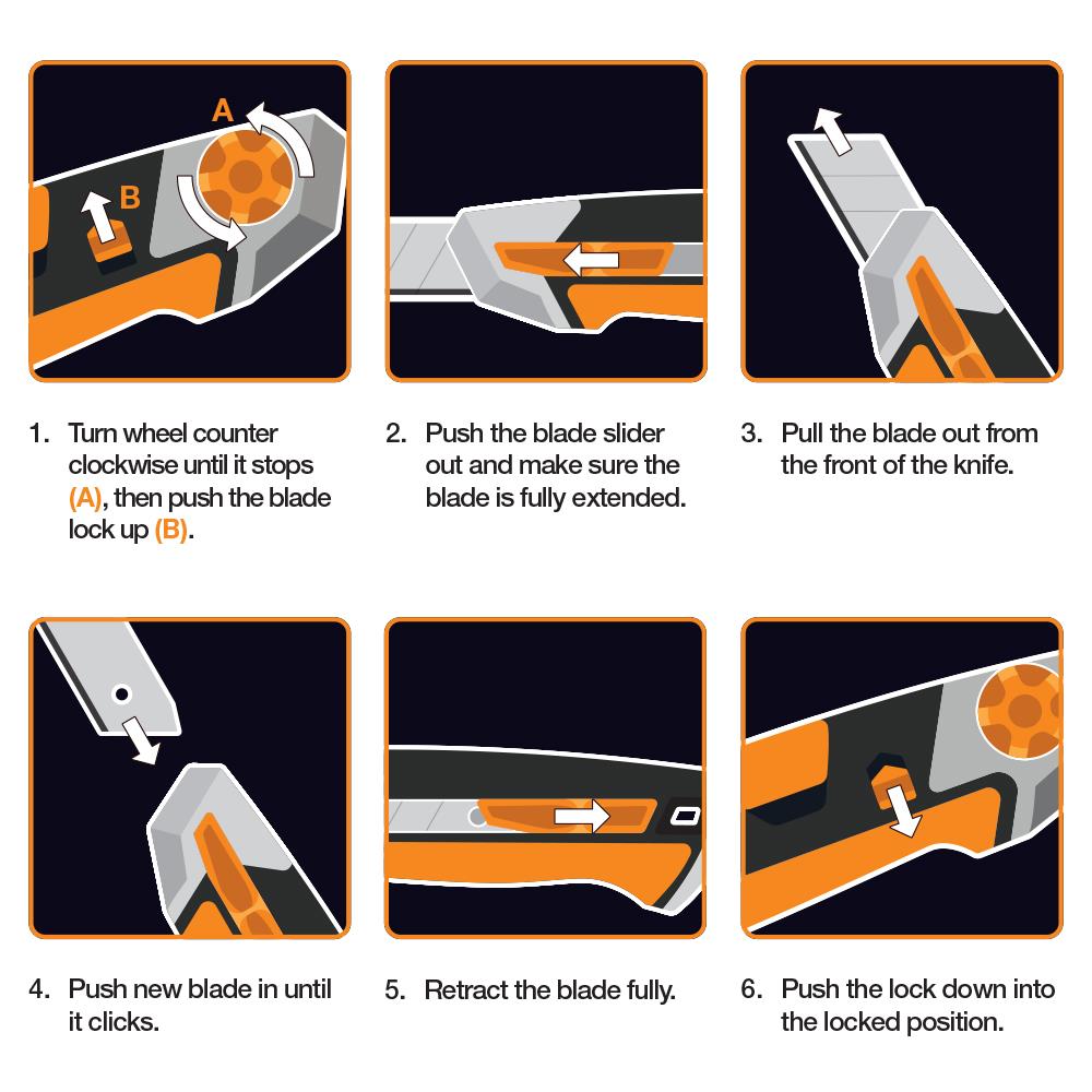 Orange/Black 18 mm 5 blades per Pack Fiskars 771040 Pro Utility Knife 
