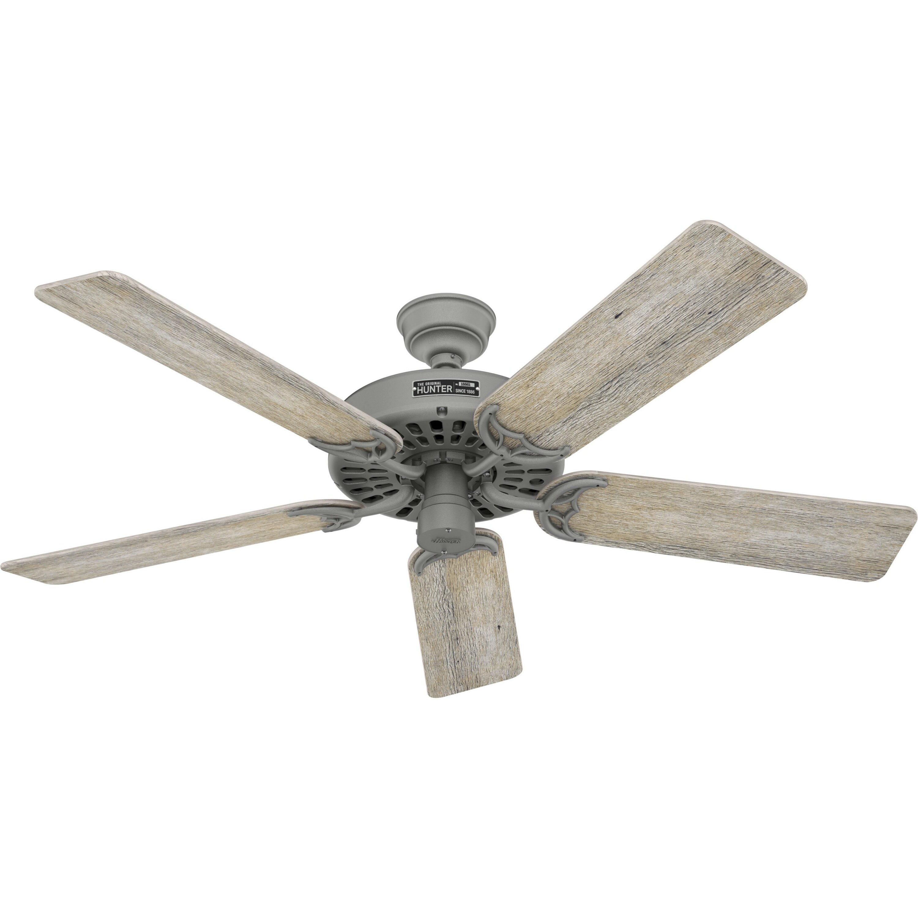 Hunter Damp Rated 52" Matte Silver Black Outdoor Patio Ceiling Fan Industrial 