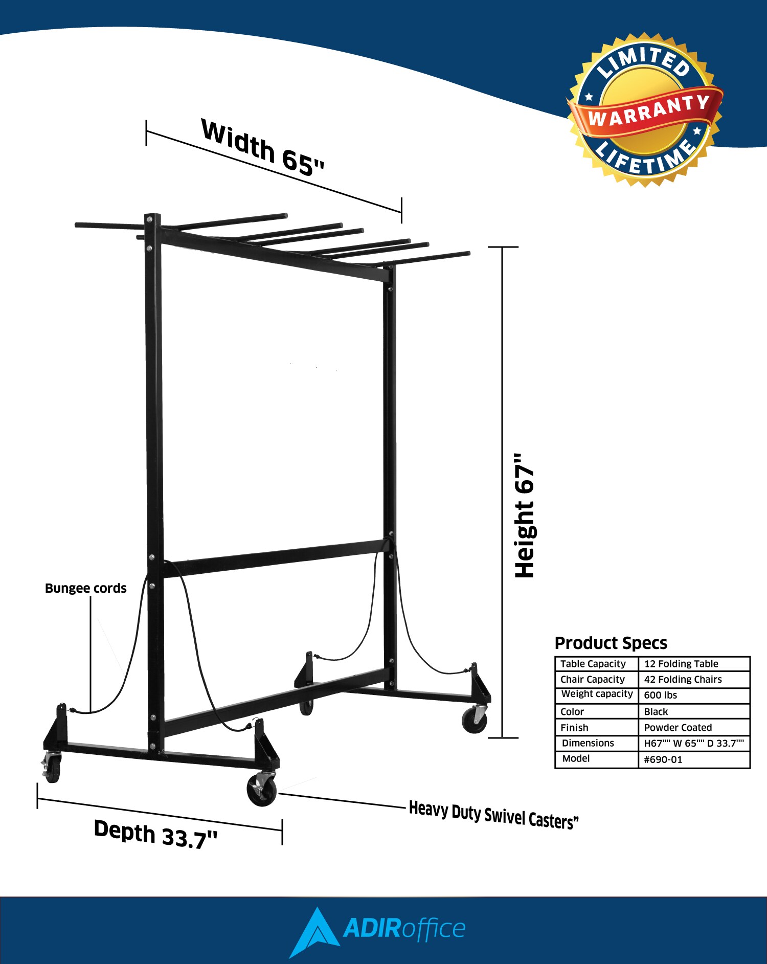 AdirOffice 67-in-Drawer Table Utility Cart