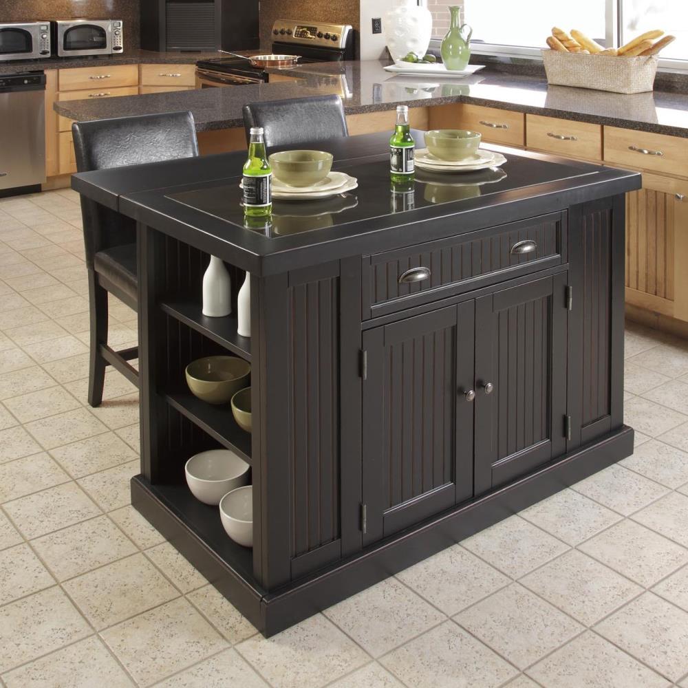 Home Styles Black Wood Base with Granite Top Kitchen Island 20 in ...
