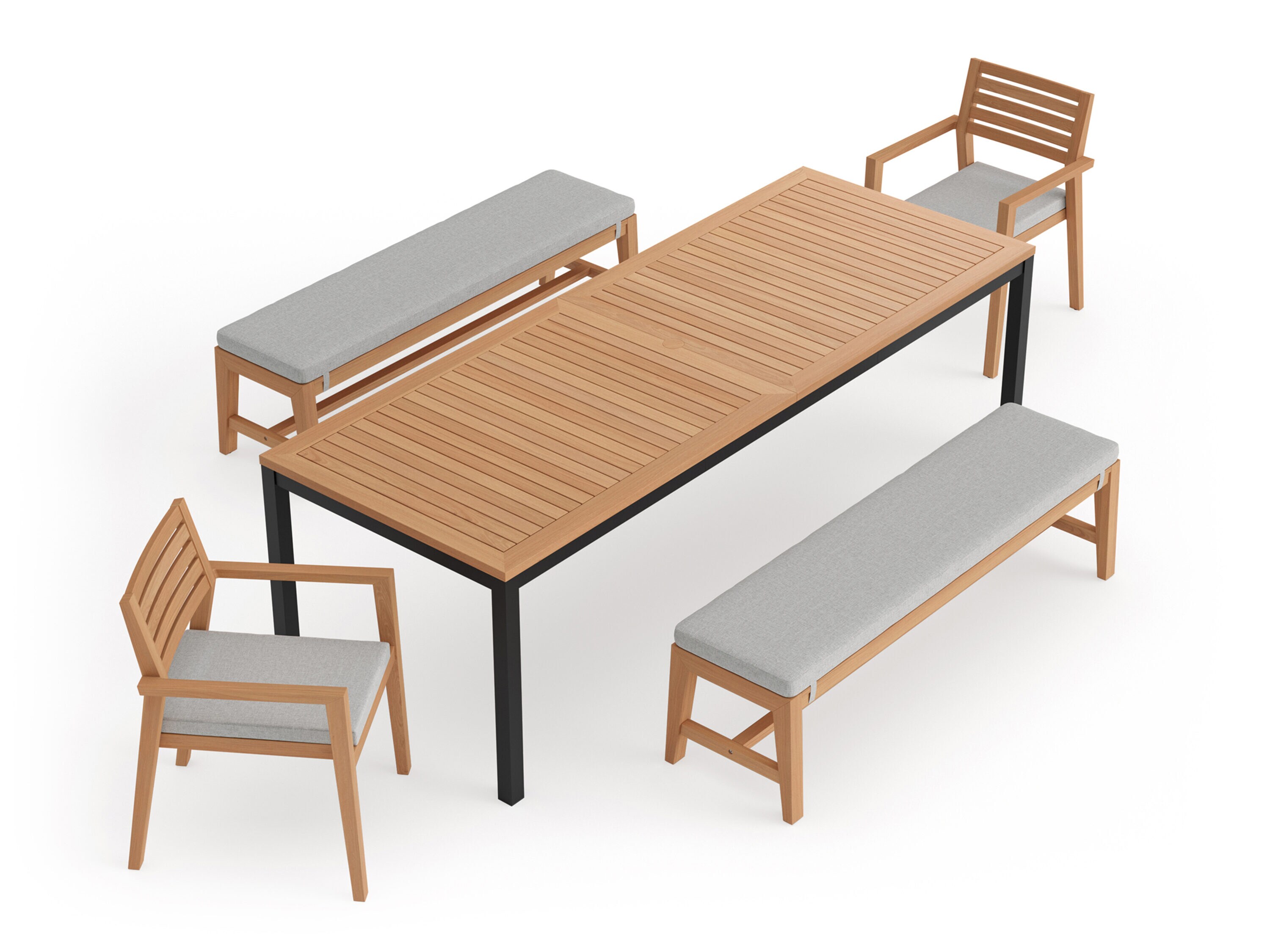 teak outdoor table and bench seats