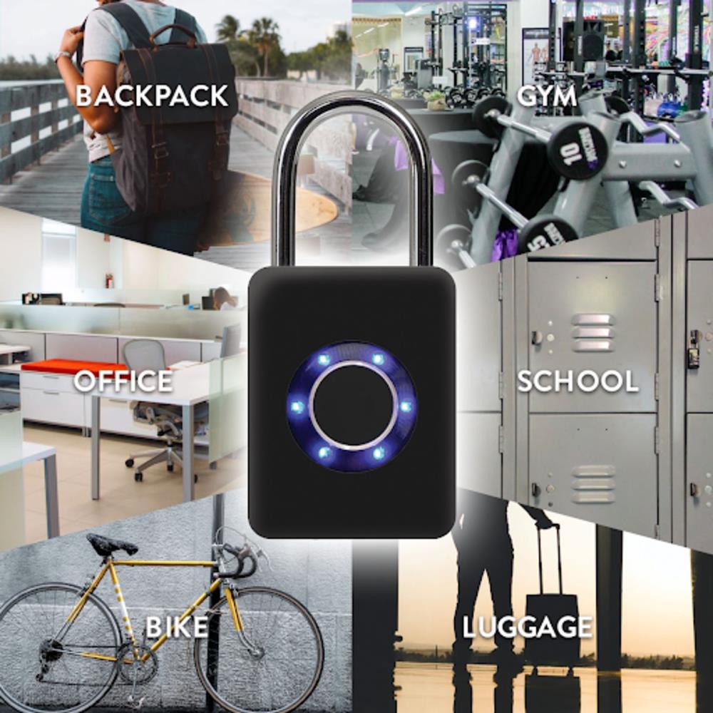 Black Smart Lock Ideal for Bikes Guard Dog Security Fingerprint Padlock Travel Lock Lockers and Luggage