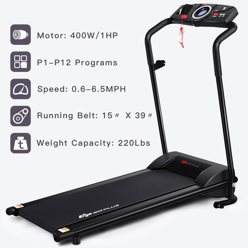 Goplus Electric Folding Treadmill with LCD Display and Heart Rate Sensor Adjustable Incline and Low Noise Design Compact Running Machine for Home Use 