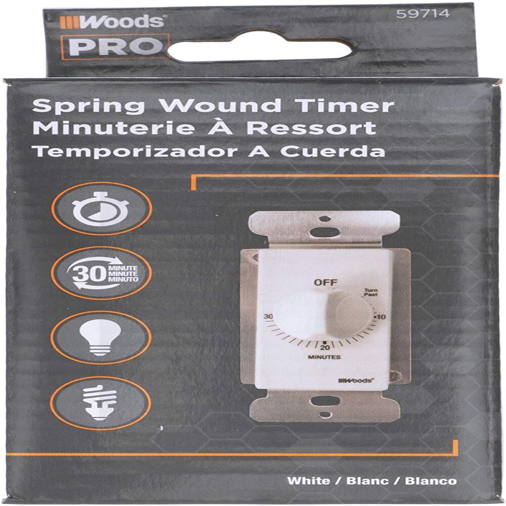 Woods 59714 In-Wall 30 Minute Spring Wound Timer White 
