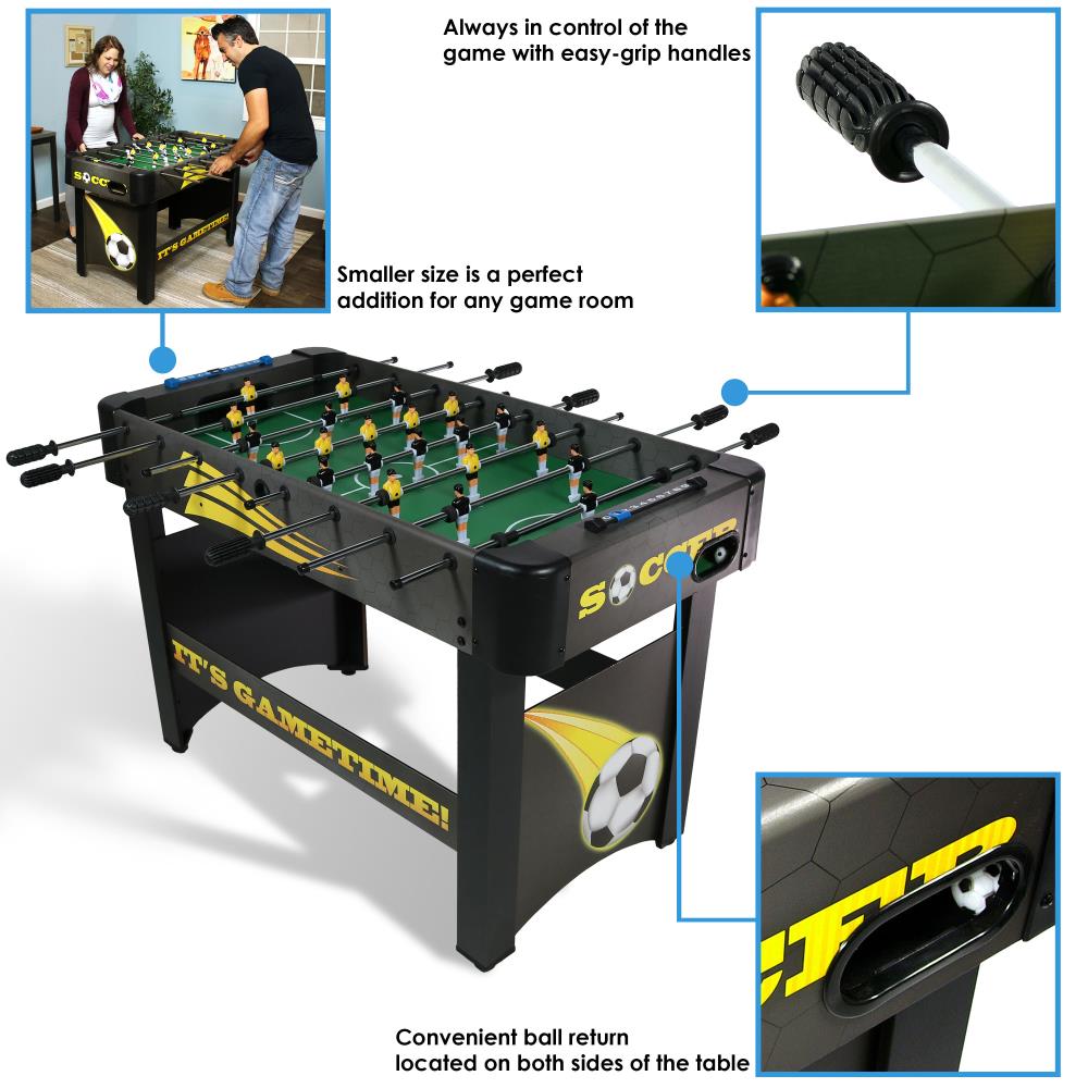 OLYM STORE 48 Foosball Table with Plastic Cup Holder Indoor Soccer Wood Game Table with 2 Balls 2 Cup Holders Log Color 