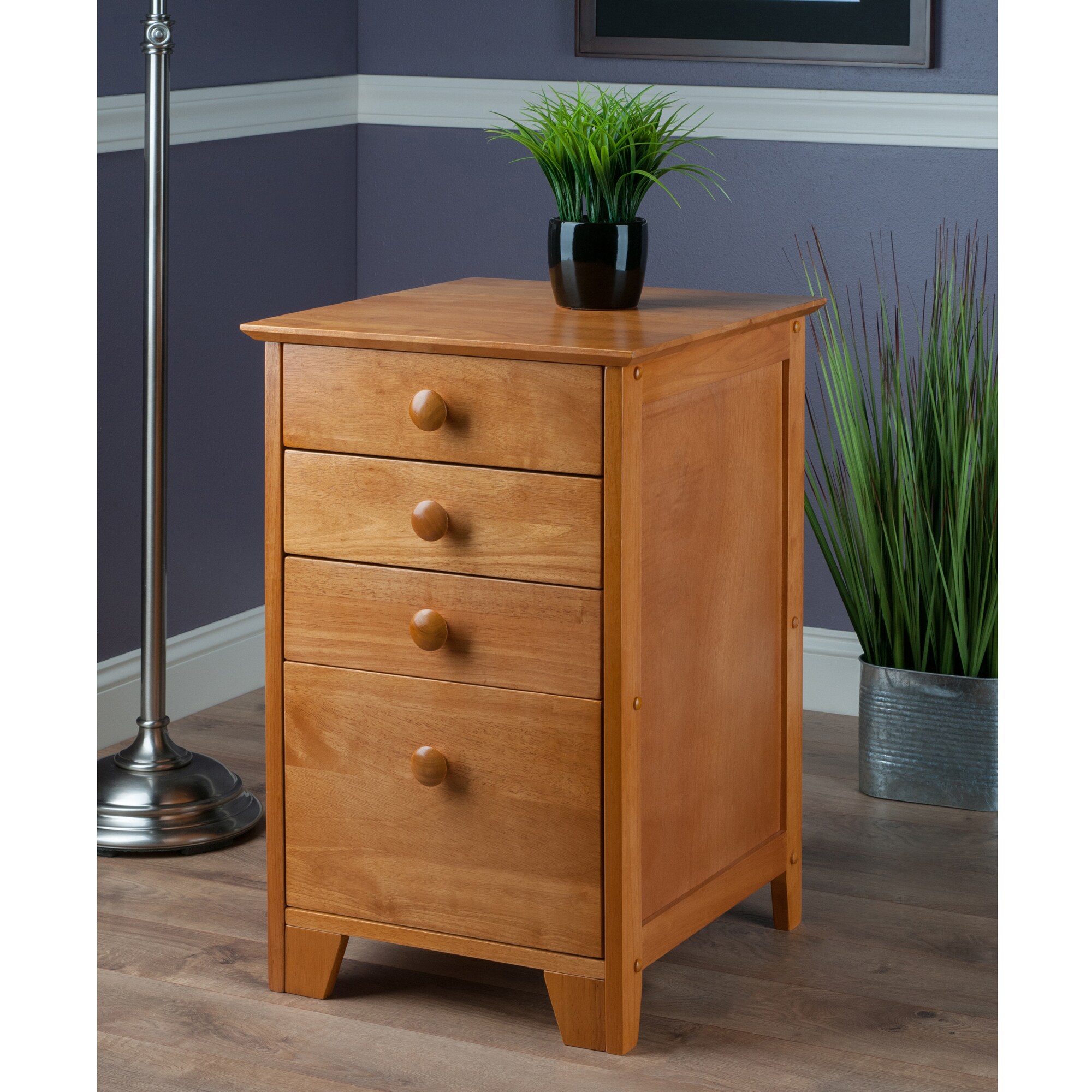 Winsome 4 Drawer Wood Vertical Filing Cabinet in Honey Pine