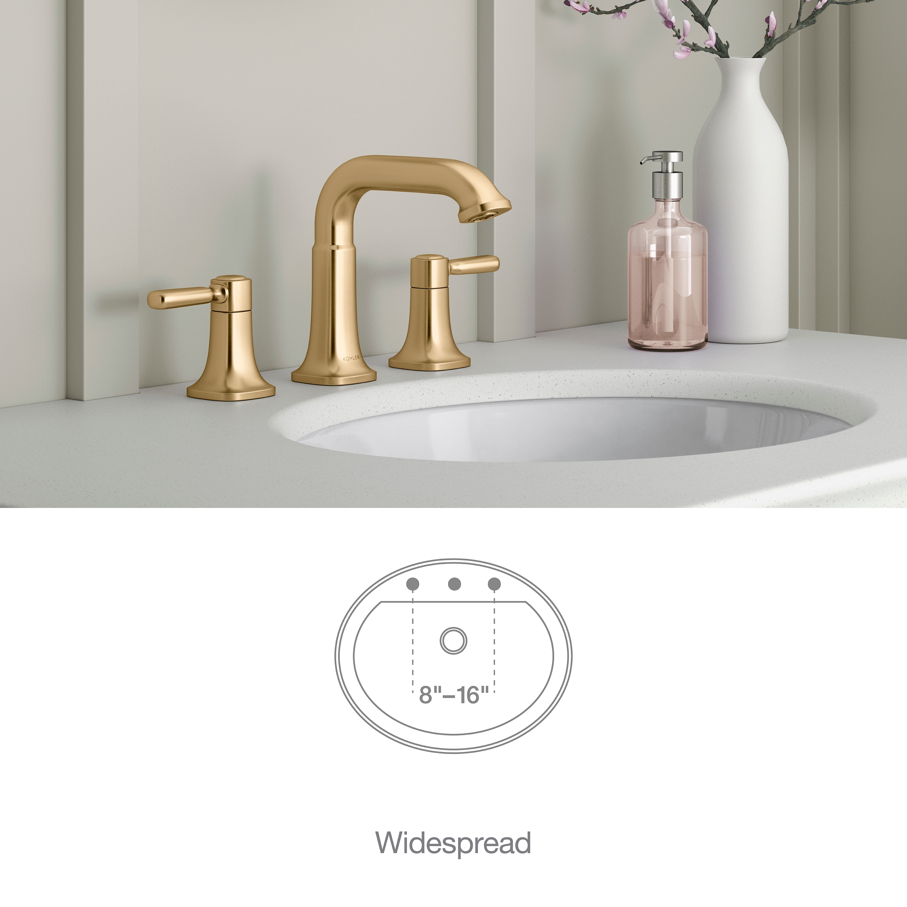 Kohler Ealing Vibrant Brushed Moderne Brass 2 Handle Widespread Watersense Low Arc Bathroom Sink 4642