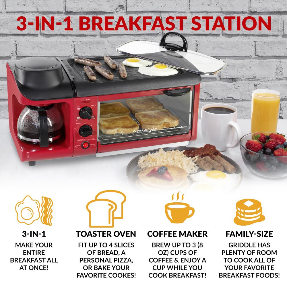 Nostalgia Breakfast Station 3-In-1 Make Coffee Toast Eggs Easy Clean Up White 