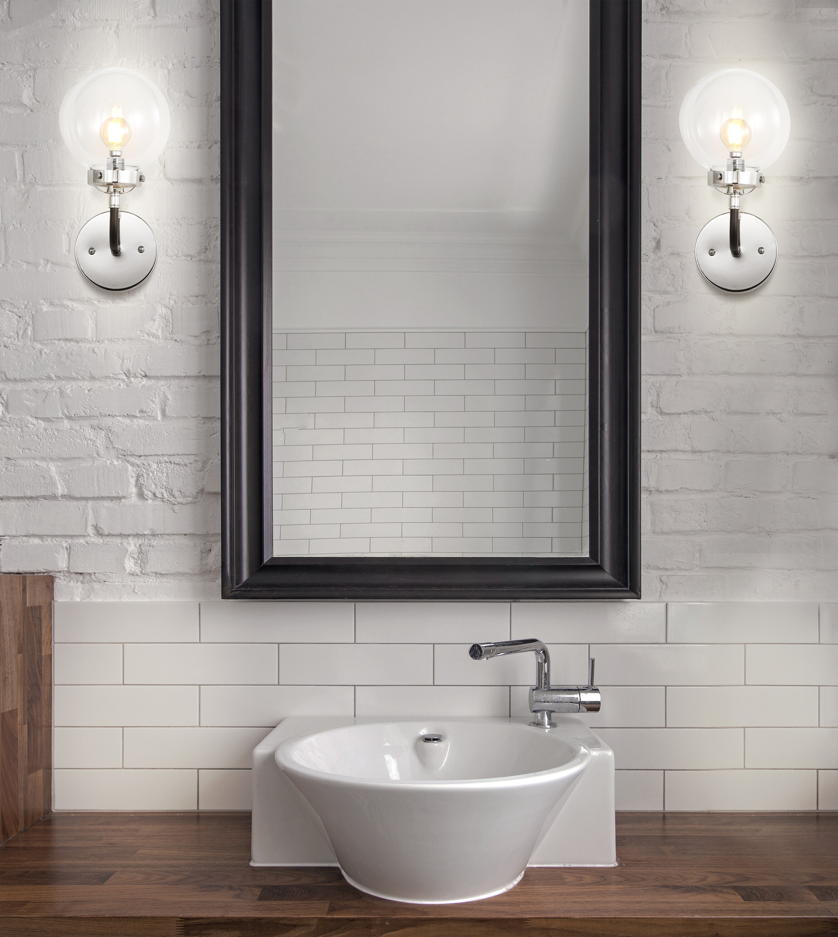 JONATHAN Y Caleb Modern/contemporary Transitional 6-in W 1-Light Chrome/Black Farmhouse LED Wall Sconce