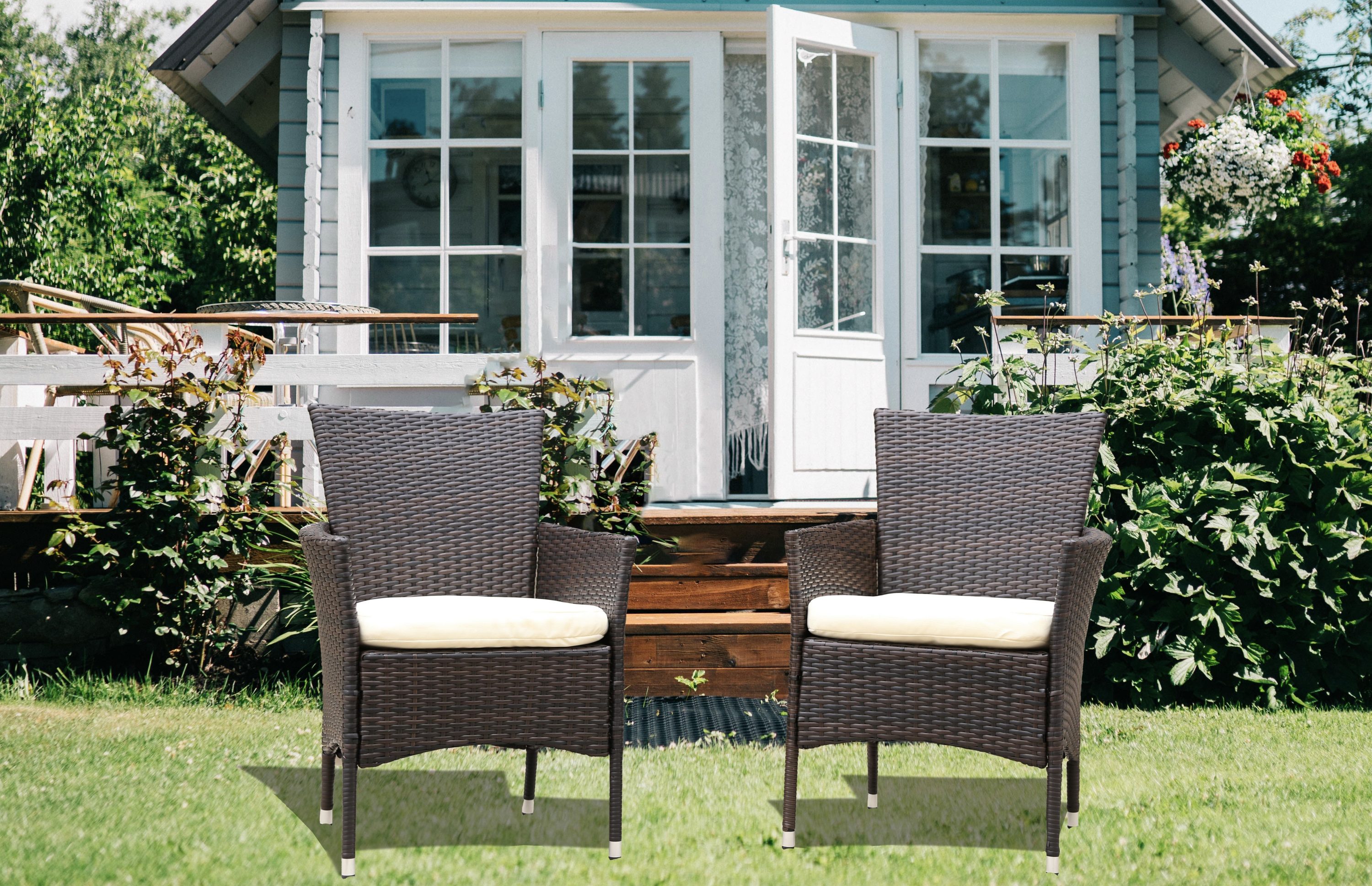 2PCS Rattan Wicker Bar Stool Furniture Chair Outdoor Backyard Patio Home Garden 