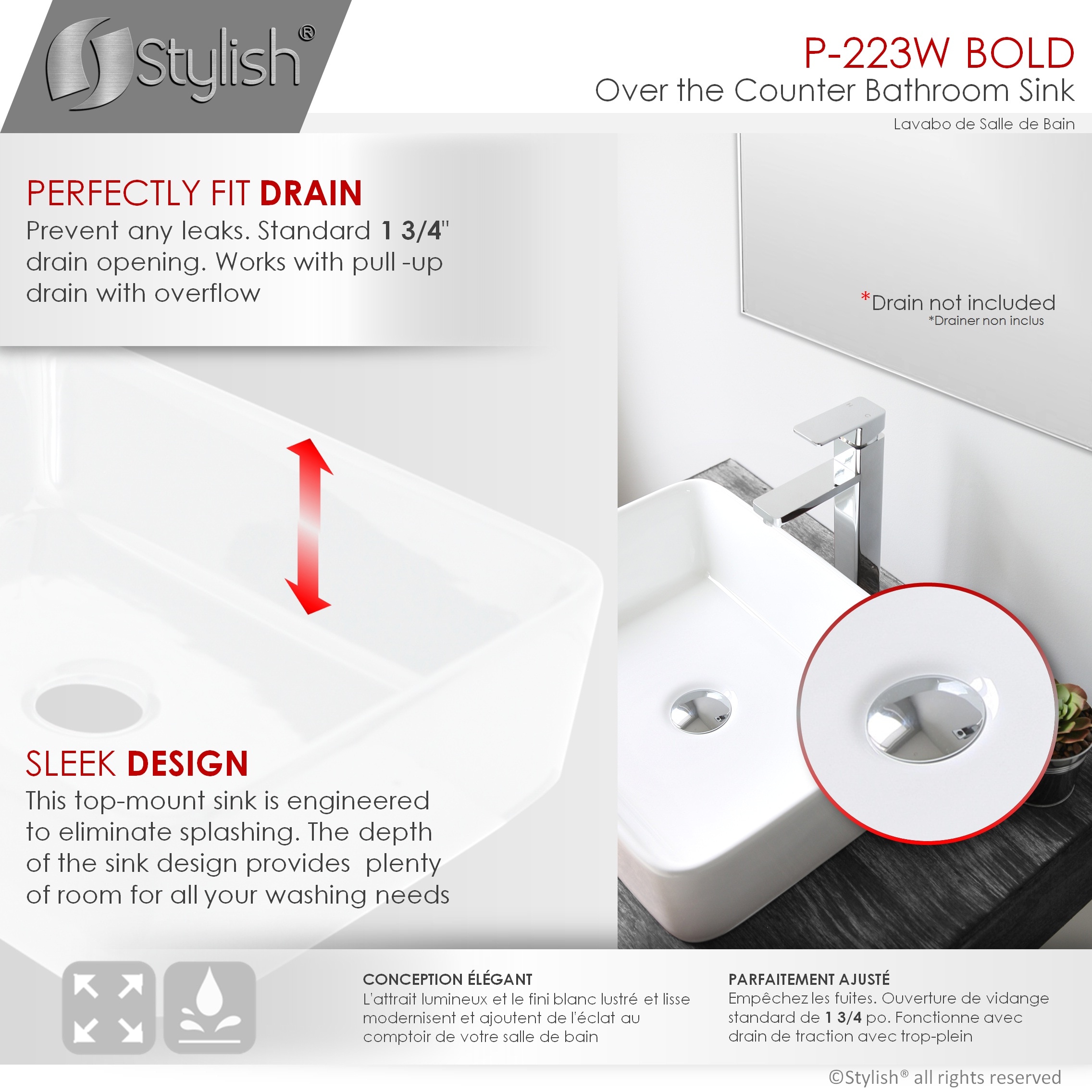 P-223 Fine Porcelain Vessel Sinks with Enamel Glaze Finish STYLISH® Rectangular Bathroom Over The Counter Sinks Smooth & Stain Resistant Surface Compliment The Bathroom Change Décor
