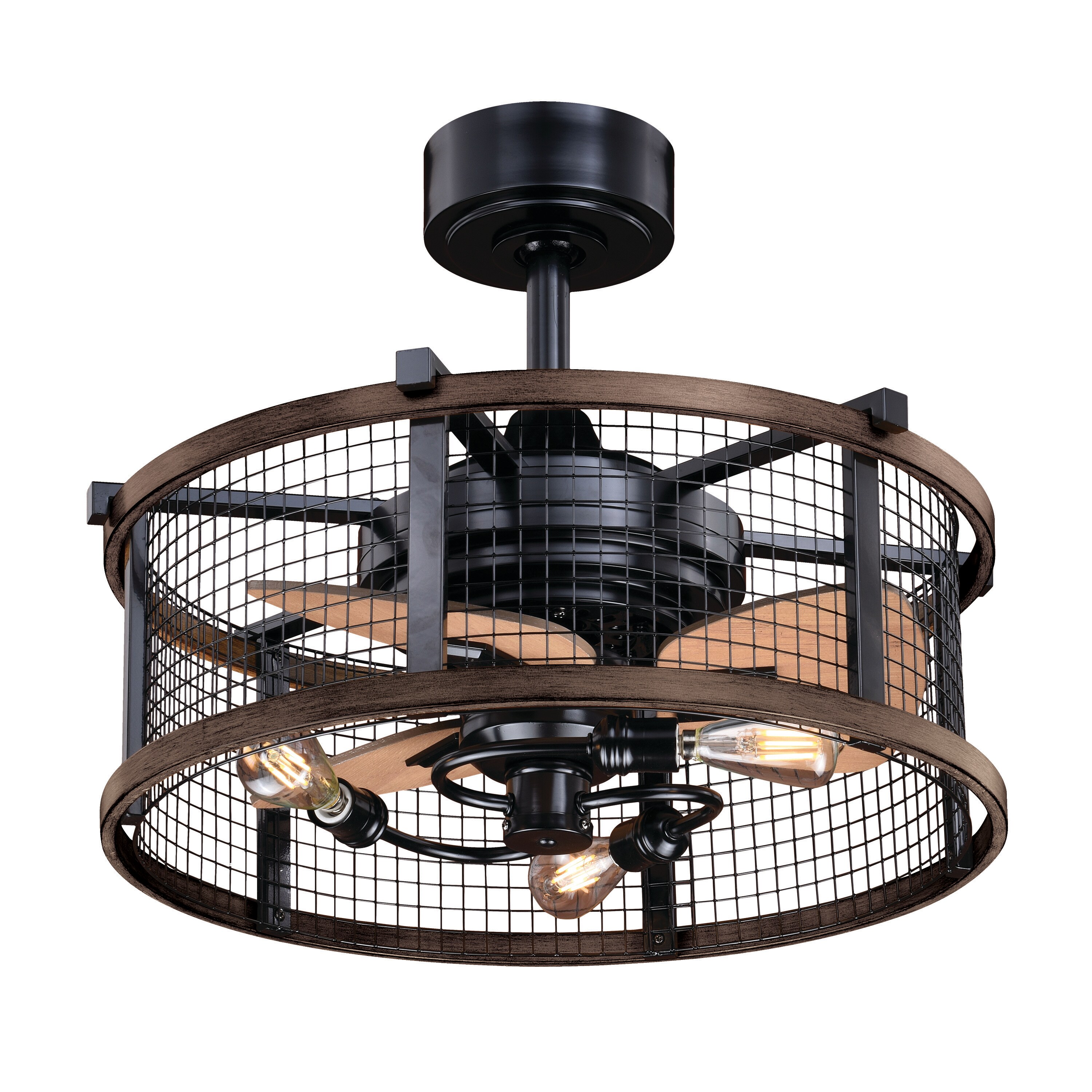 Damp Outdoor/Indoor 22" Bronze Ceiling Fan Remote Unique Chandelier Drum Light 