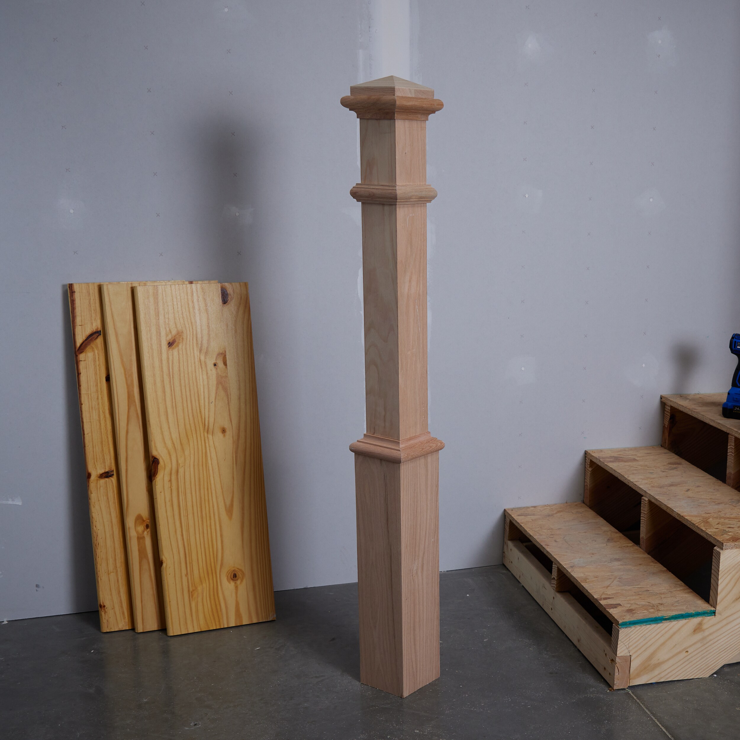 5.5in x 56in Unfinished Red Oak Wood Stair Newel Post in the Stair Newel Posts & Installation