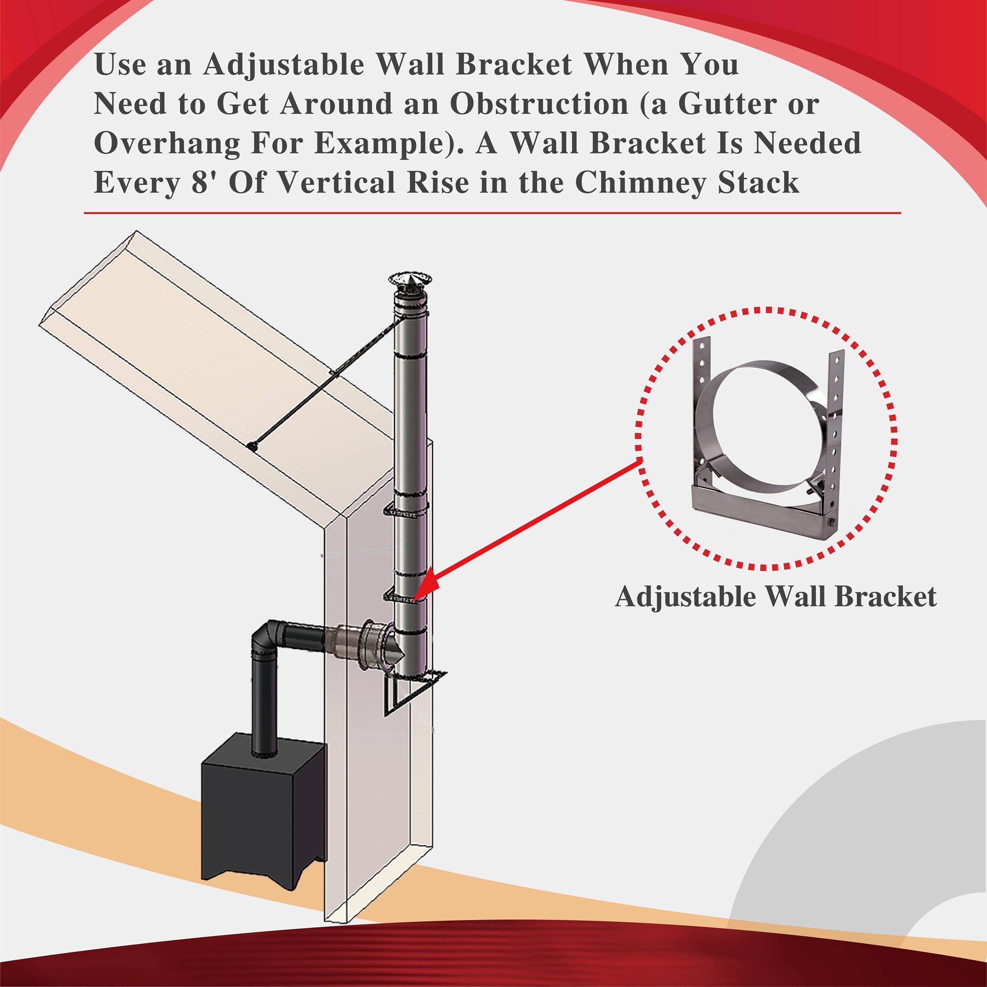 Wall bracket Collar Adjustable Stainless Steel 304 Dia 250 x flue stoves 