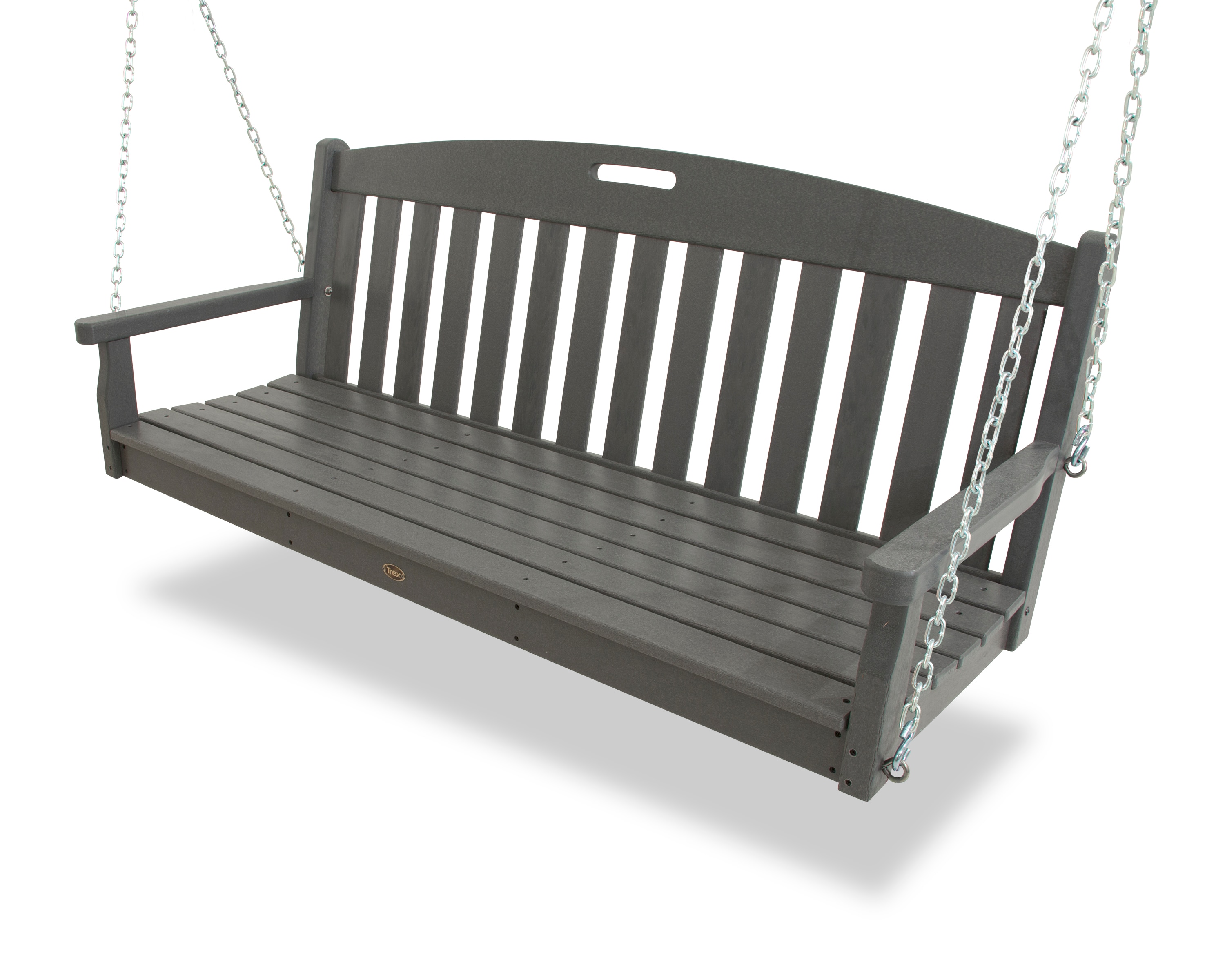 New Outdoor Walnut Brown All Weather Resin Porch Swing with Hanging Chain 