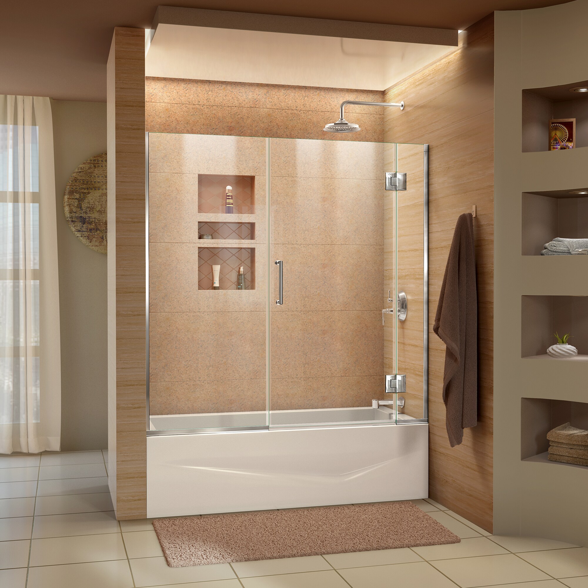 DreamLine Unidoor-X 58-in to 58-1/2-in W x 58-in H Frameless Hinged Chrome  Alcove Bathtub Door (Clear Glass) in the Bathtub Doors department at  Lowes.com