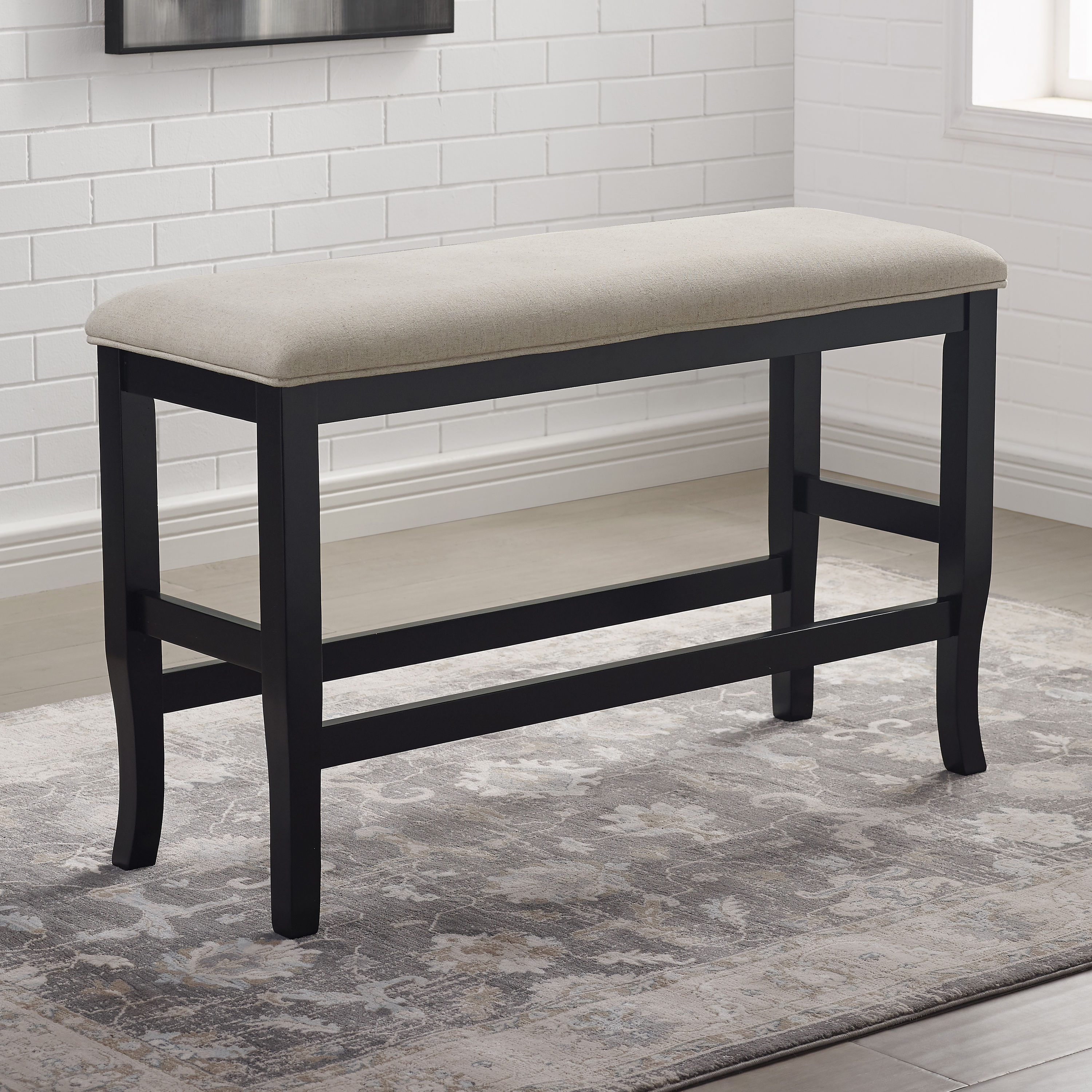 HOMES Inside Out IDF-3324BK-PBN Antique Black Greggory Rustic Counter-Height Bench
