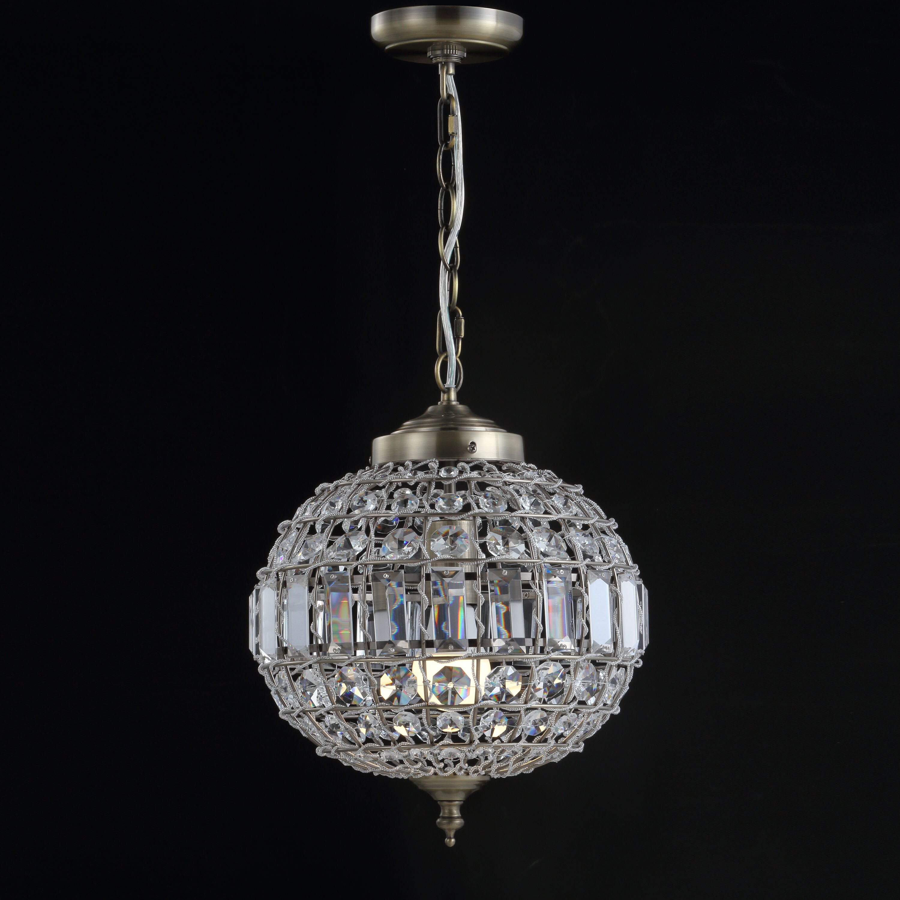 JONATHAN Y Georgina Modern/contemporary Transitional Antique Brass/Clear Glam Globe LED Pendant Light