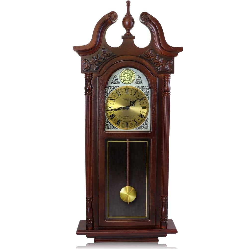 Bedford Clock Collection Classic Golden Oak Chiming Wall With Swinging Pendulum for sale online 
