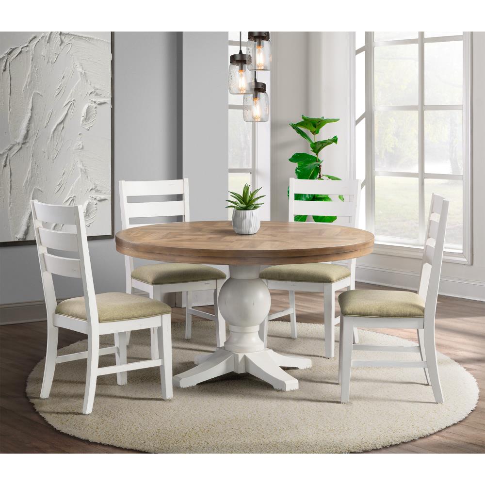 Round Pine Dining Table Wooden Kitchen Table Solid White Drawer Country House Style 