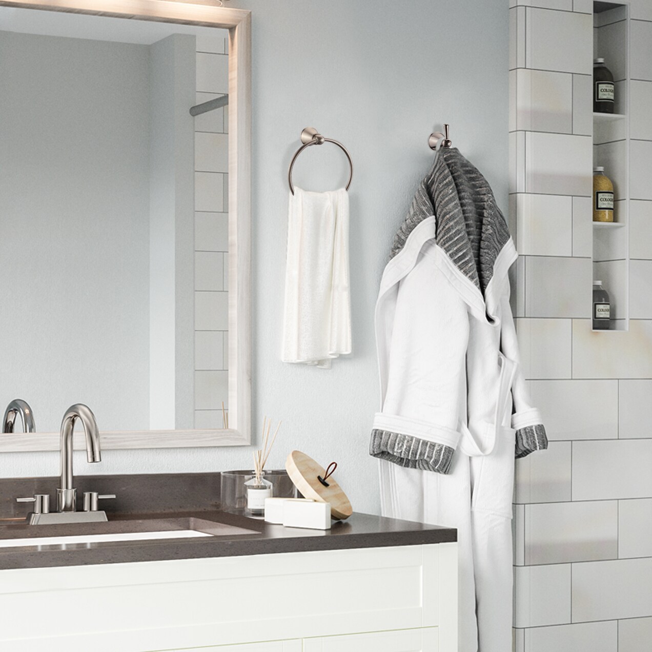 Design House Eastport Satin Nickel 2-handle 4-in centerset WaterSense Mid-arc Bathroom Sink Faucet