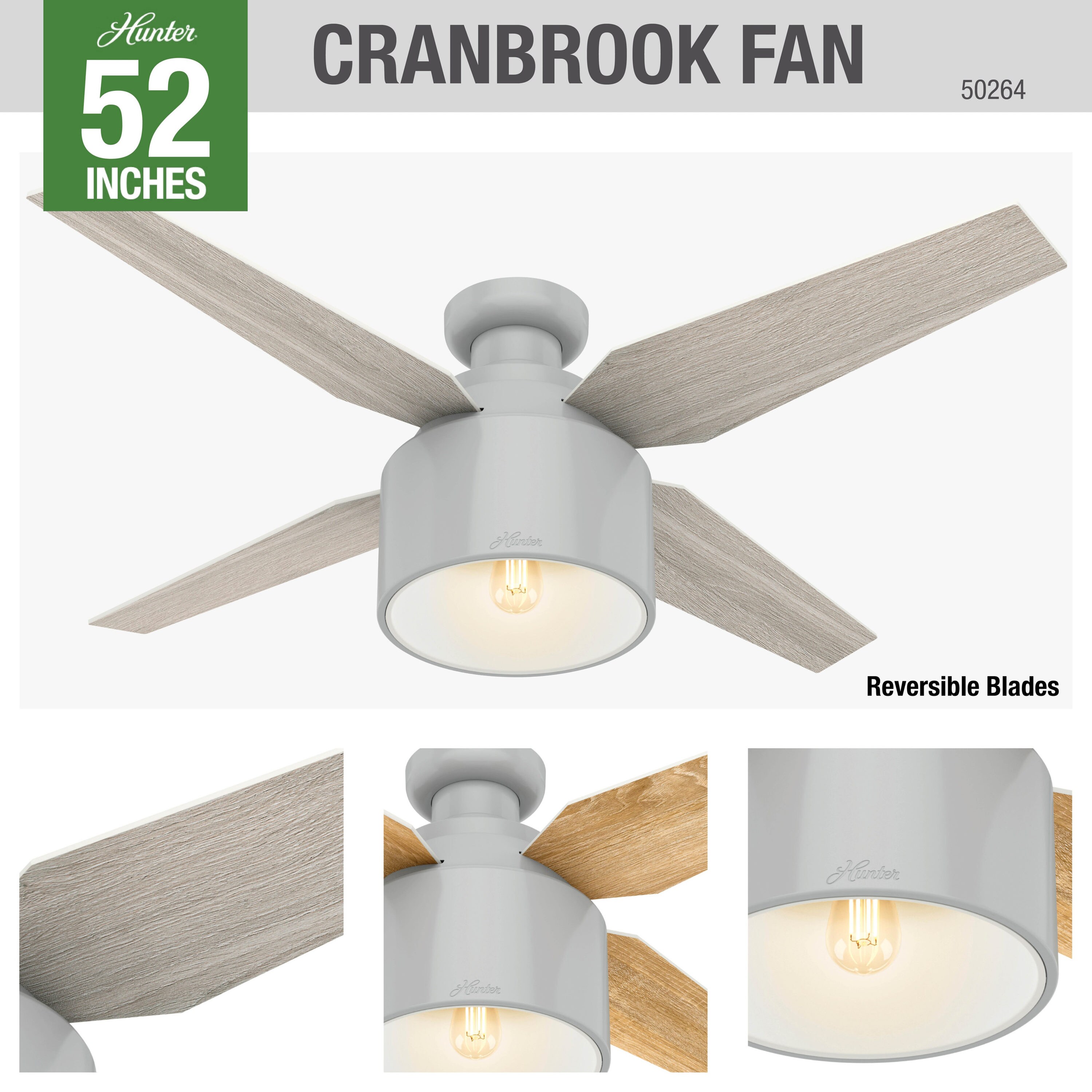 Hunter Cranbrook 52-in Dove Grey LED Indoor Flush Mount Ceiling 