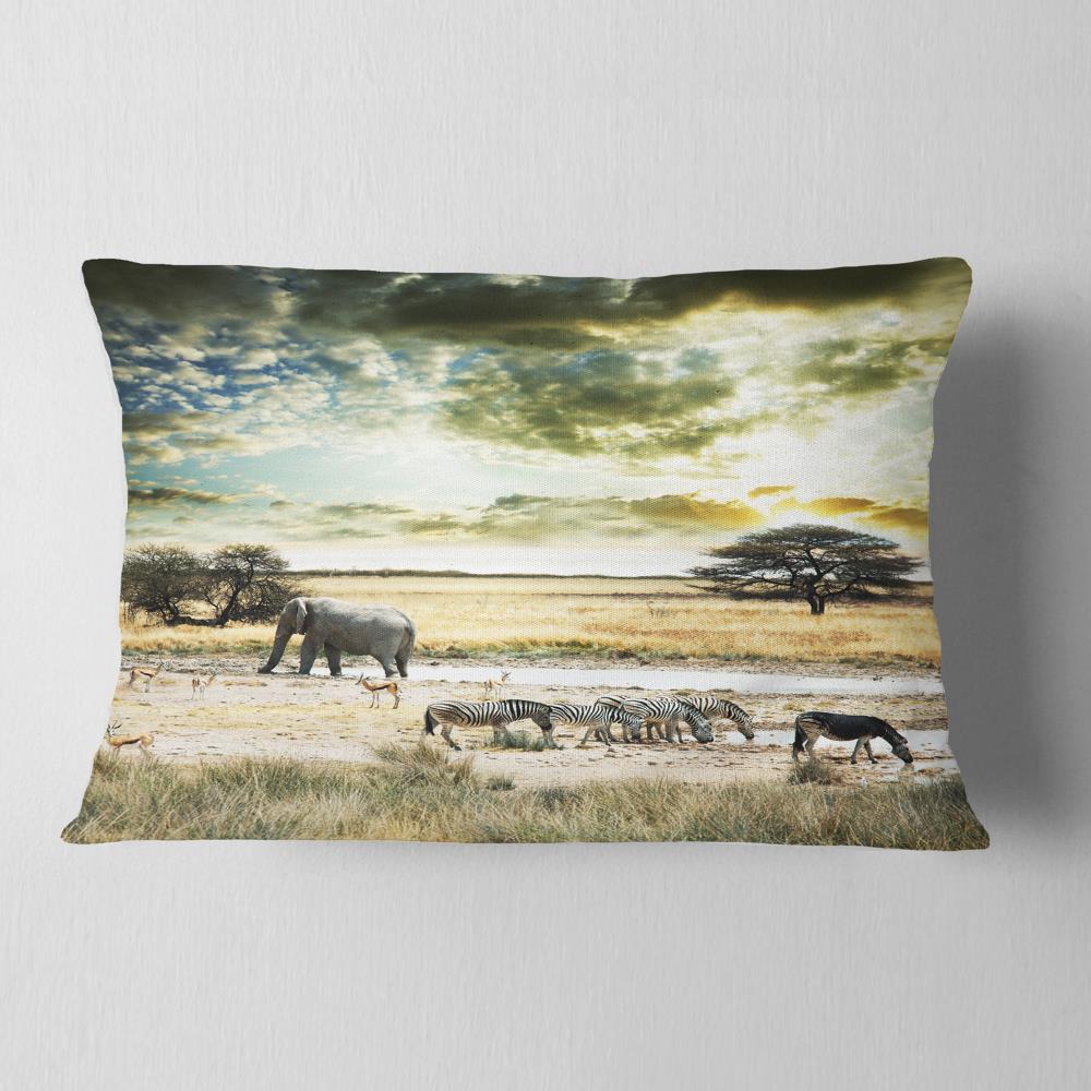 Sofa Throw Pillow 20 Designart CU12953-20-20-C Wild Zebras and Elephant African Round Cushion Cover for Living Room 