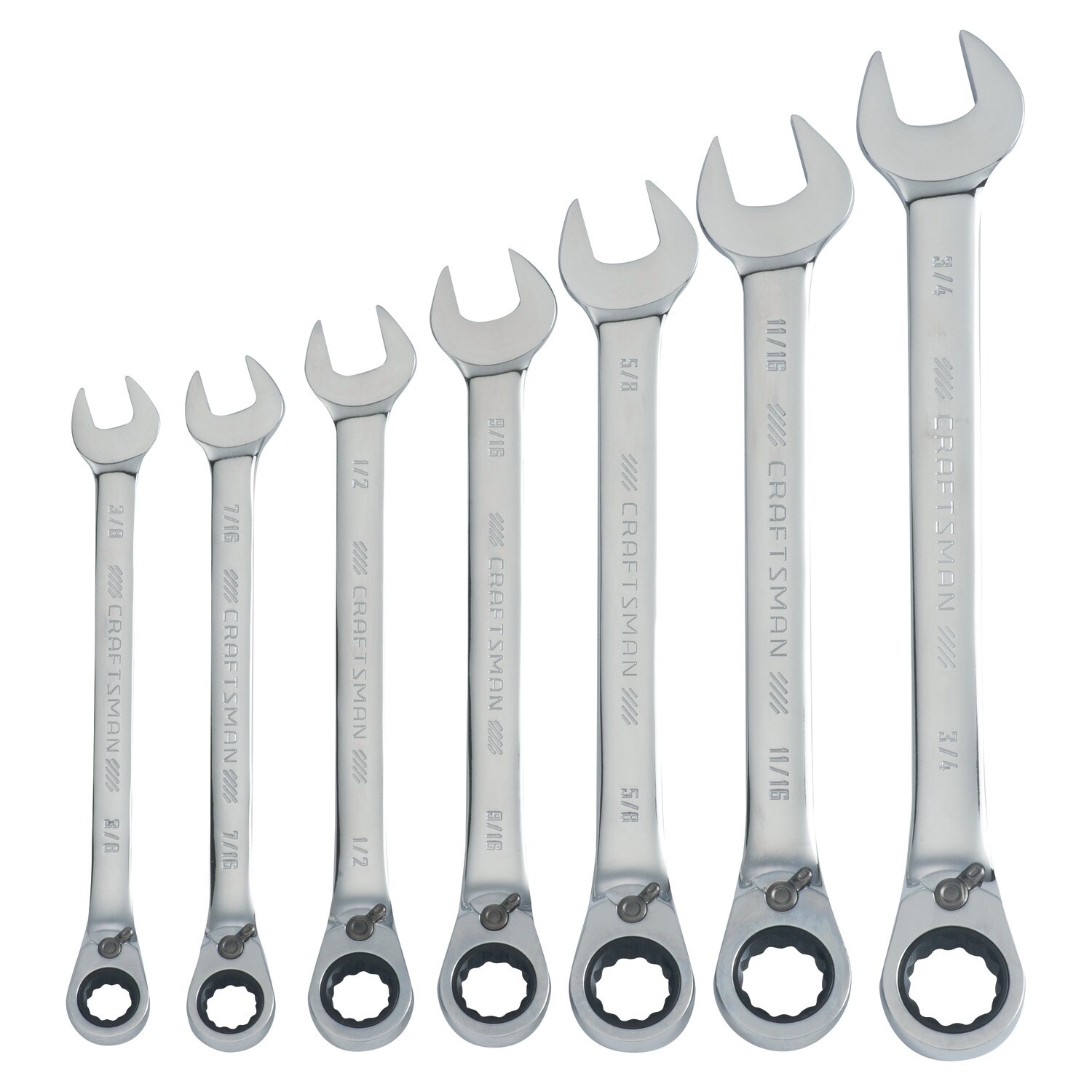 AAIN 7PC Alloy Steel SAE Combination Ratcheting Wrench Set with Storage Keeper 
