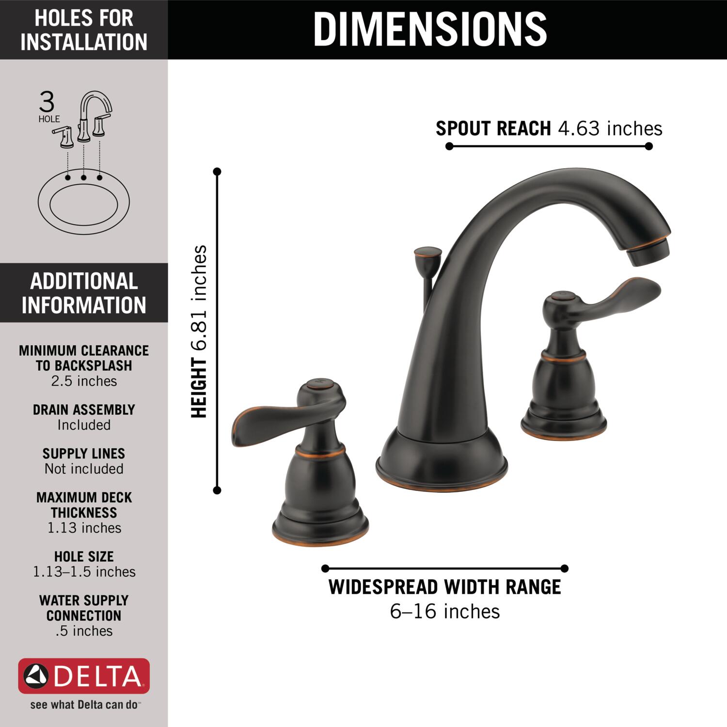 Delta Windemere with metal drain Oil-Rubbed Bronze 2-handle Widespread WaterSense Mid-arc Bathroom Sink Faucet with Drain