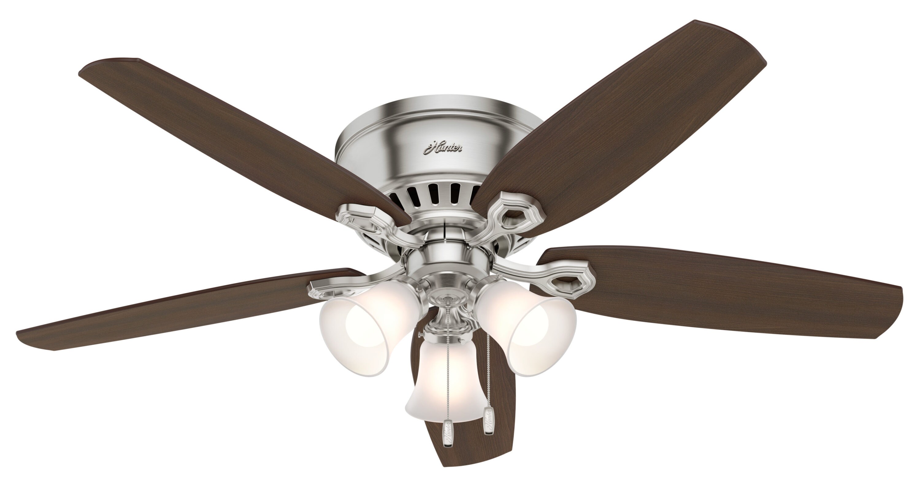 Brushed Nickel Ceiling Fan LED Light Frosted Dome Low Profile Quiet Motor 52 in 