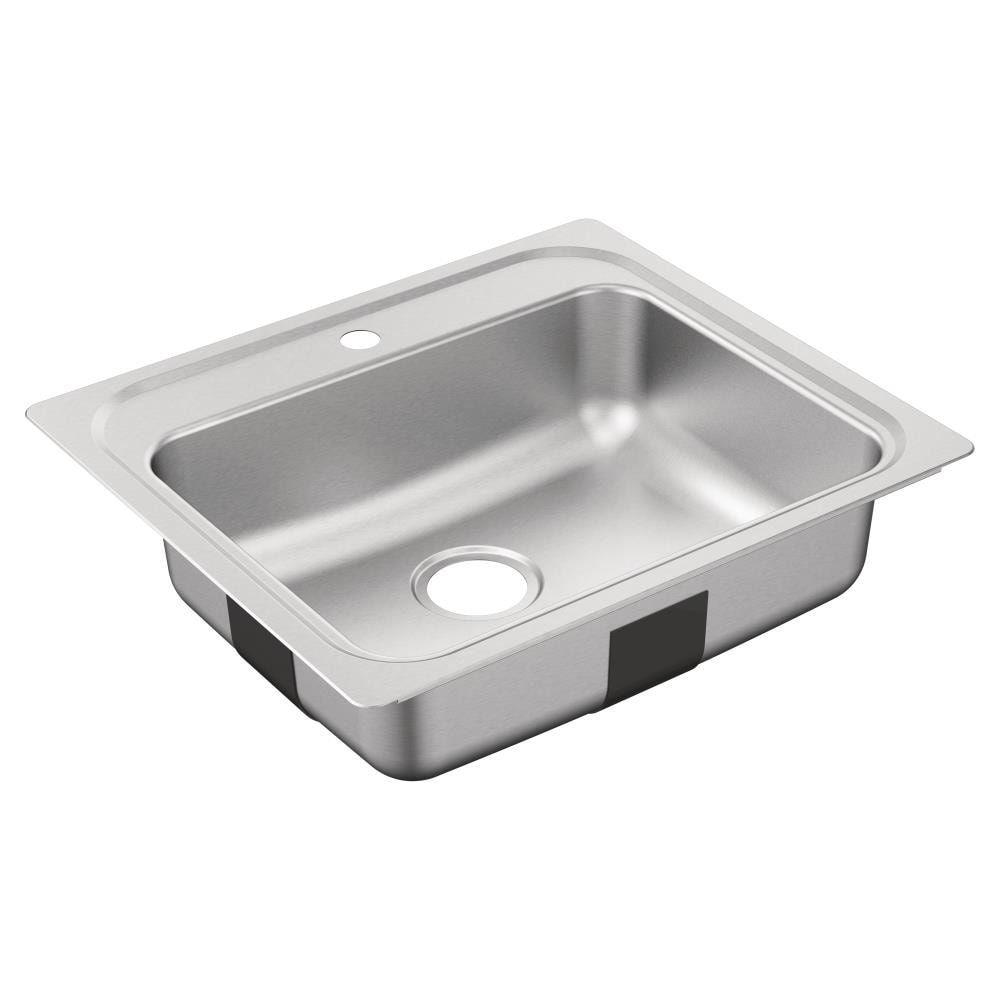 4-Hole Single Bowl Kitchen Sink MOEN 2000 Series Drop-In Stainless Steel 25 in 