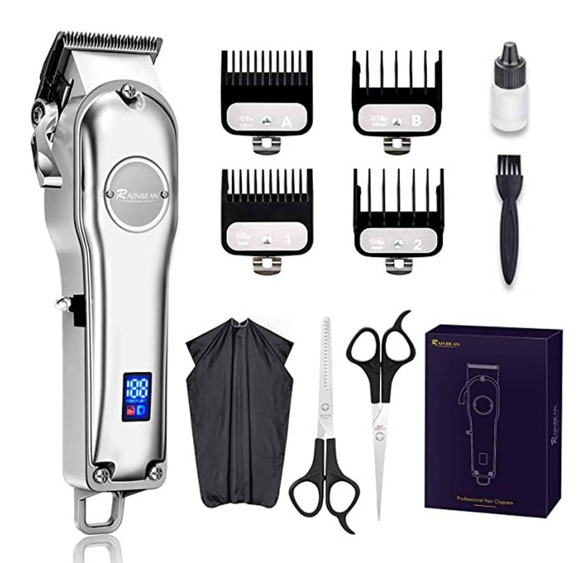 Rainbean RAINBEAN Professional LED Displayed Cordless Hair Trimmer Set with  Grooming Kit in Silver in the Clippers & Trimmers department at 