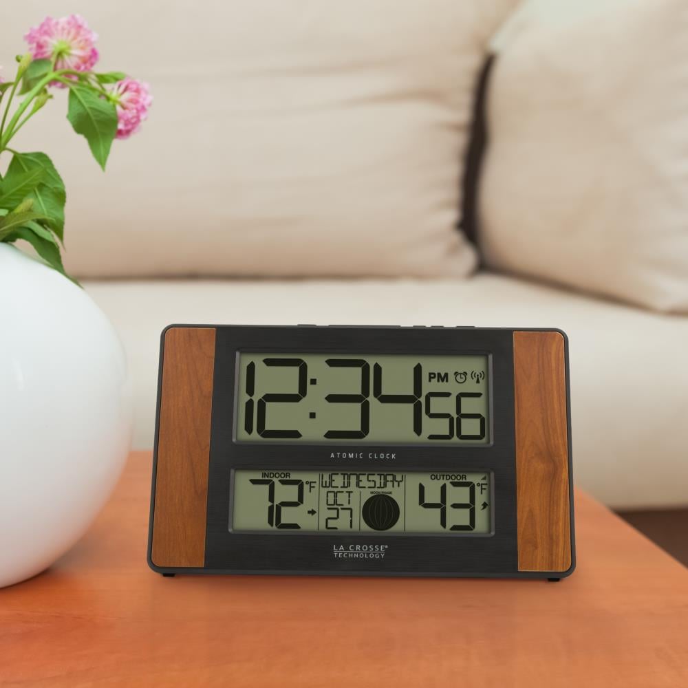 La Crosse Technology Atomic Digital Clock with Outdoor Temperature Oak Finish for sale online 