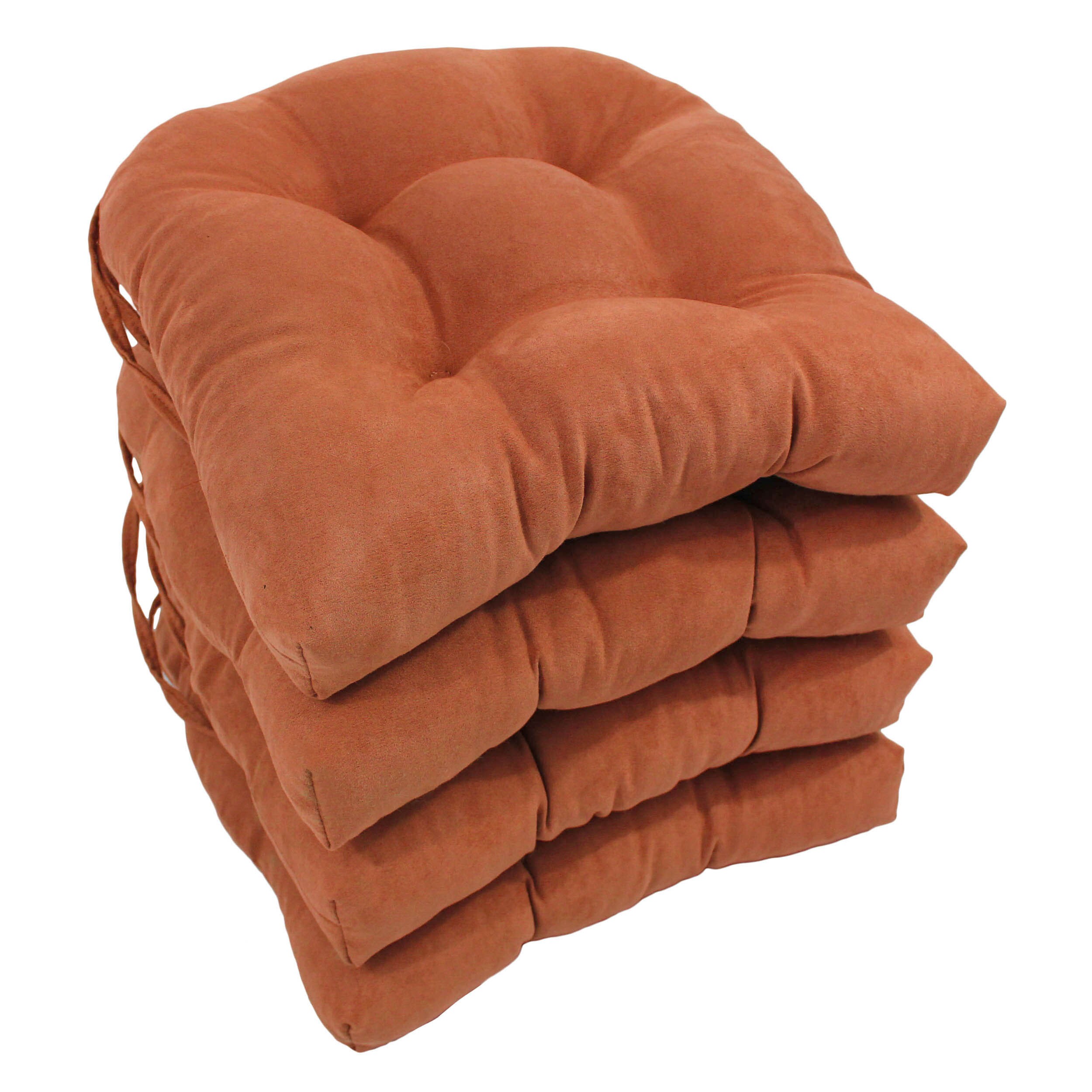 Set of 4 Tangerine Dream Blazing Needles Solid Twill U-Shaped Tufted Chair Cushions 16 