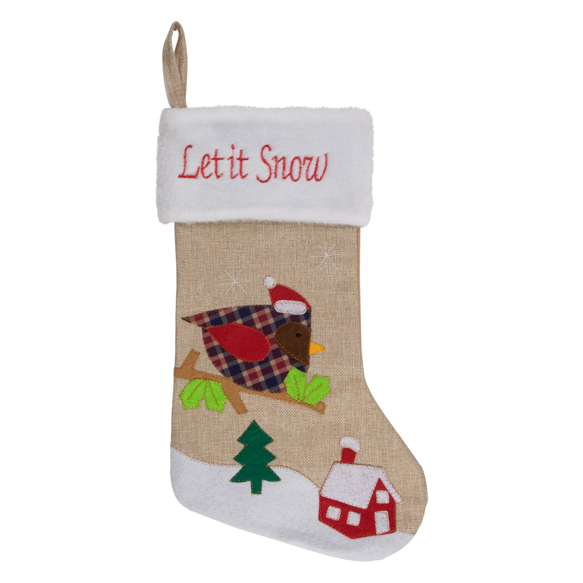 Primitive SNOWMAN Let It Snow Quilted Christmas Stocking Rustic Multi-Color 