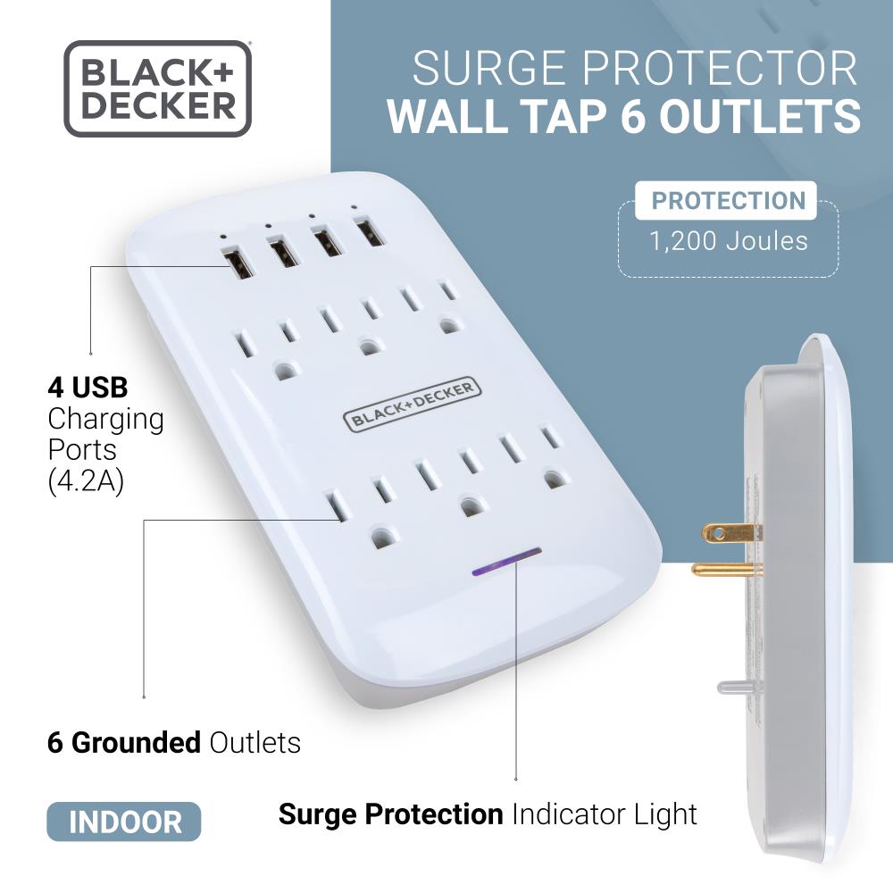 BLACK+DECKER Black + Decker Surge Protector Wall Mount with 6 Grounded