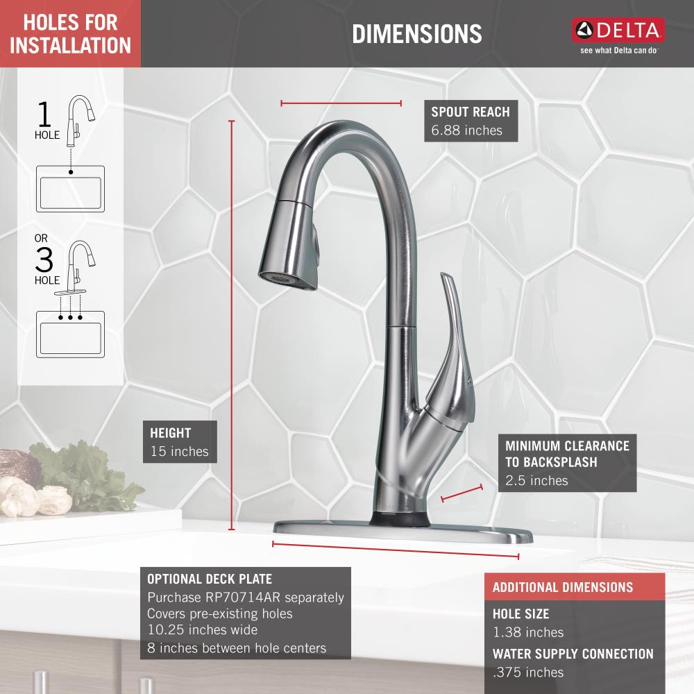 Delta Esque with Touch2O Technology Arctic Stainless 1Handle Deck Mount PullDown Handle/Lever