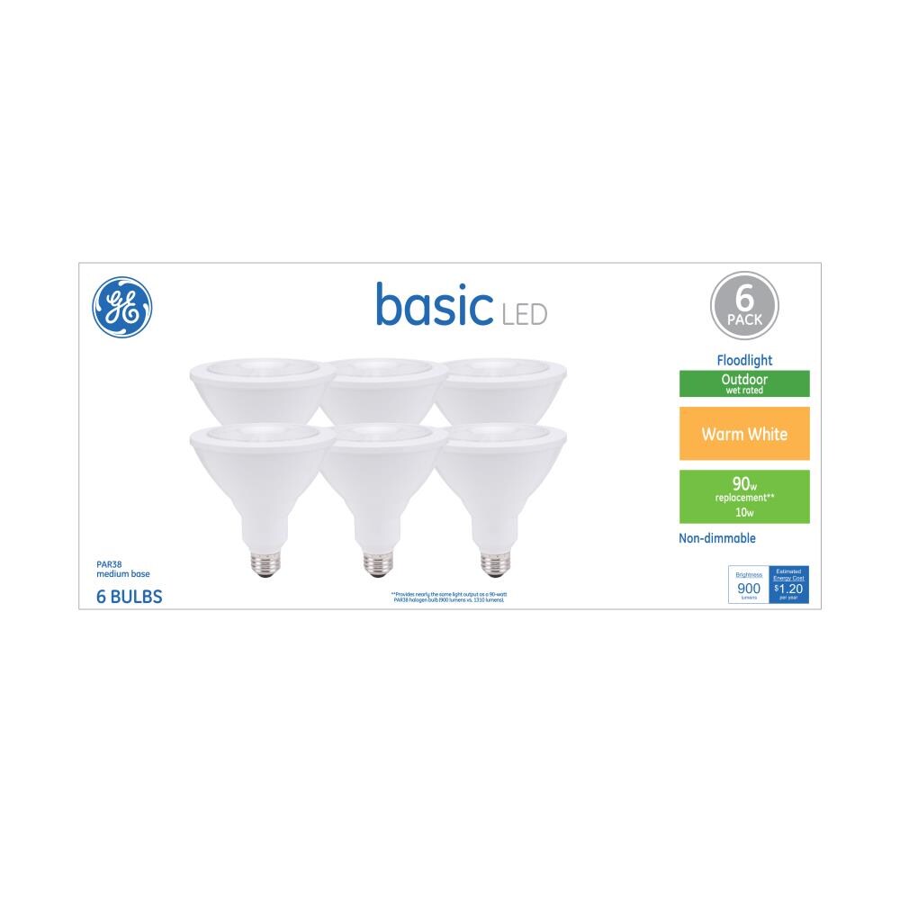 GE Basic 90-Watt EQ LED Par38 Warm White Flood Light Bulb (6-Pack 