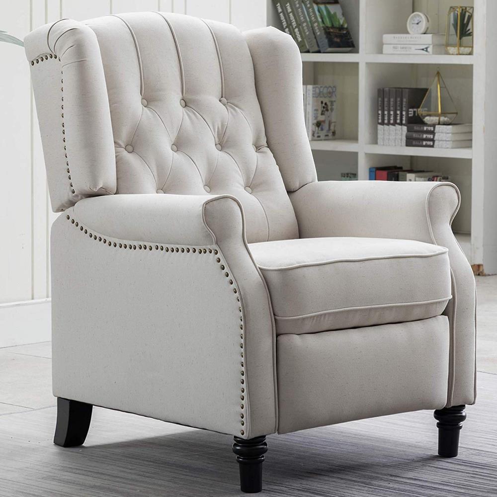 Elizabeth Accent Recliner Chair Push Mechanism Single Elegant Sofa with Roll Arm 